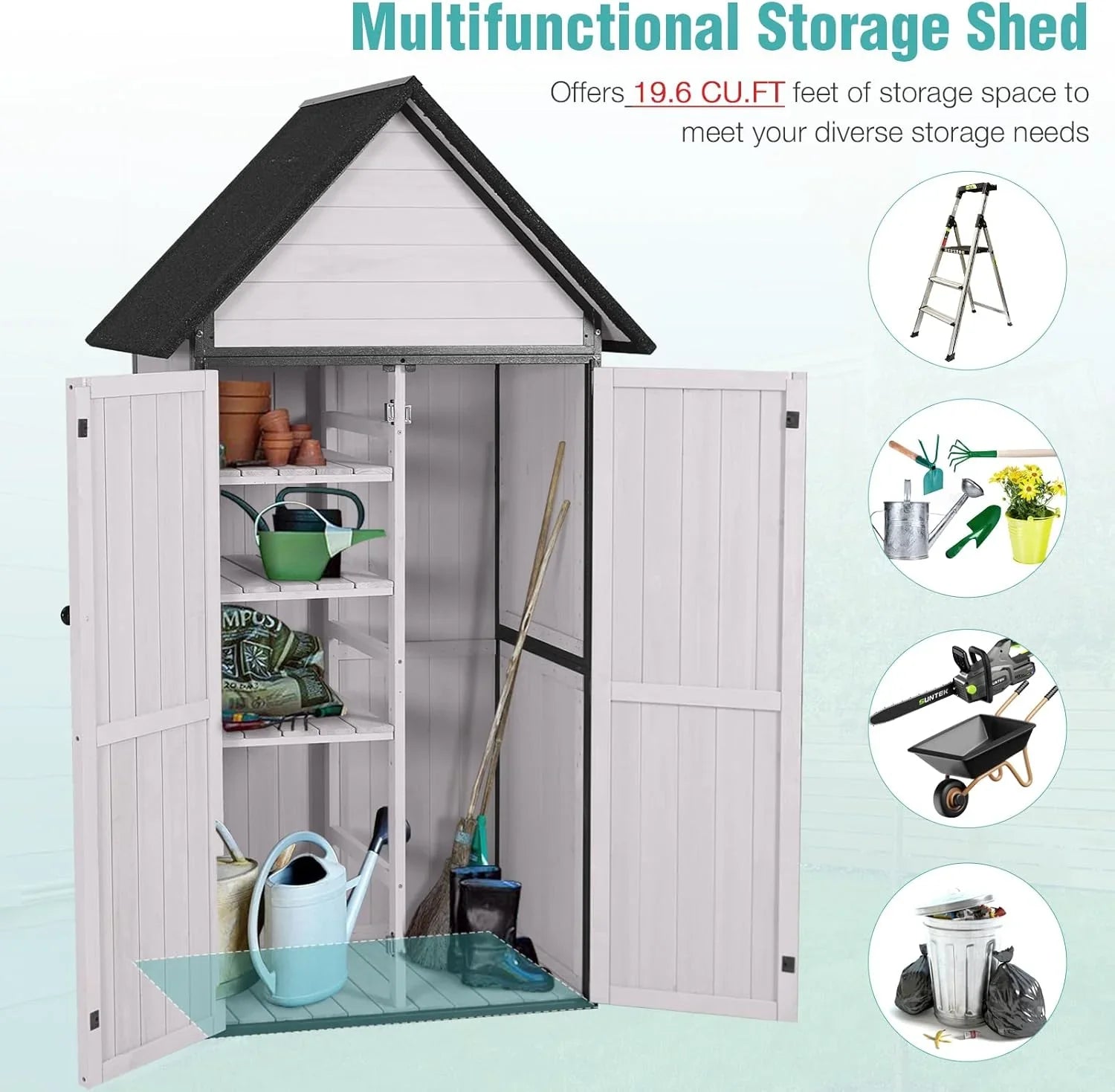 Sheds Outdoor Storage Garden Shed with Metal Frame Structure and Adjustable Shelves Large Capacity Storage Tool Cabinet Box