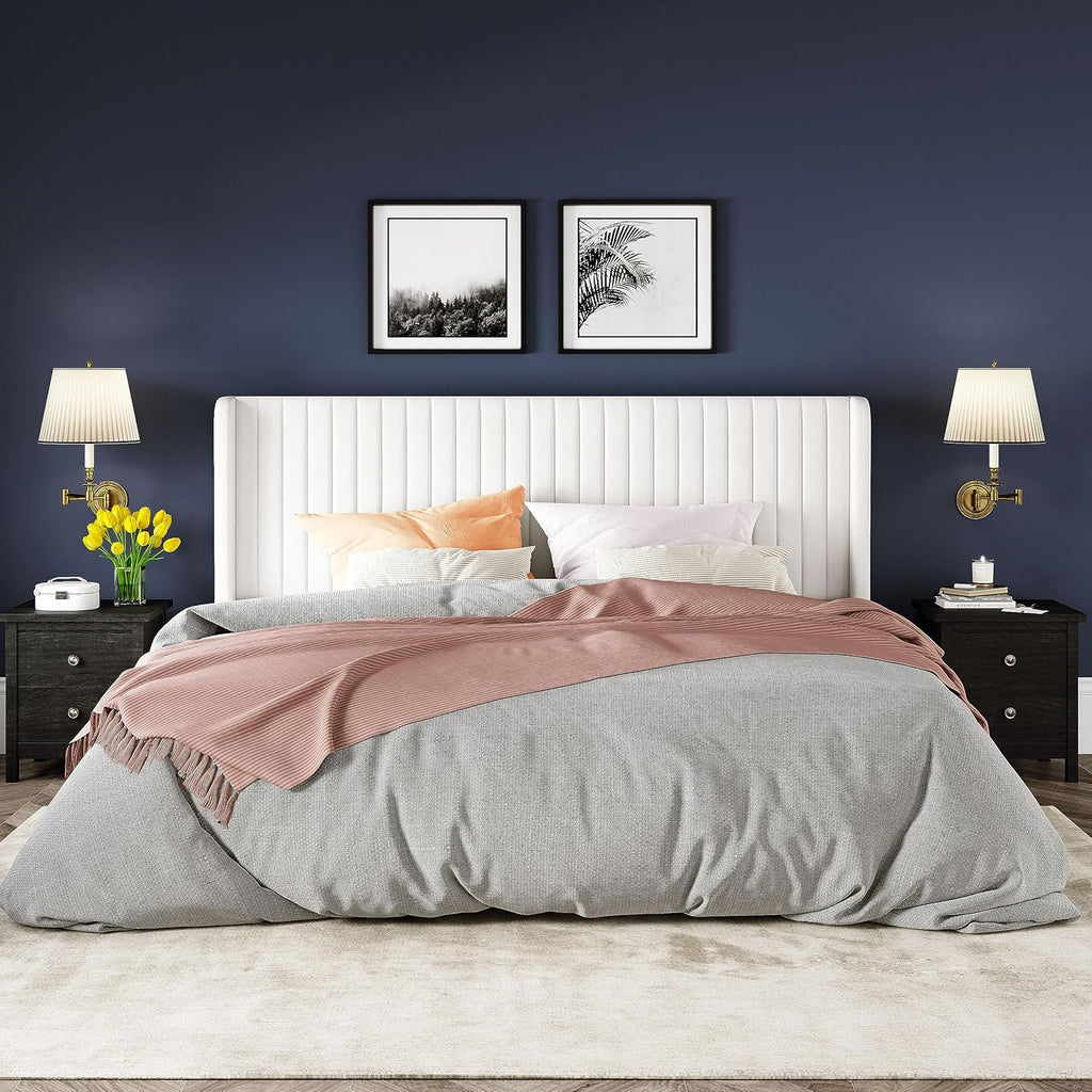 Cadre de lit Allewie en velours pleine grandeur/tête de lit capitonnée à oreilles verticales/lit plateforme rembourré/lattes en bois robustes