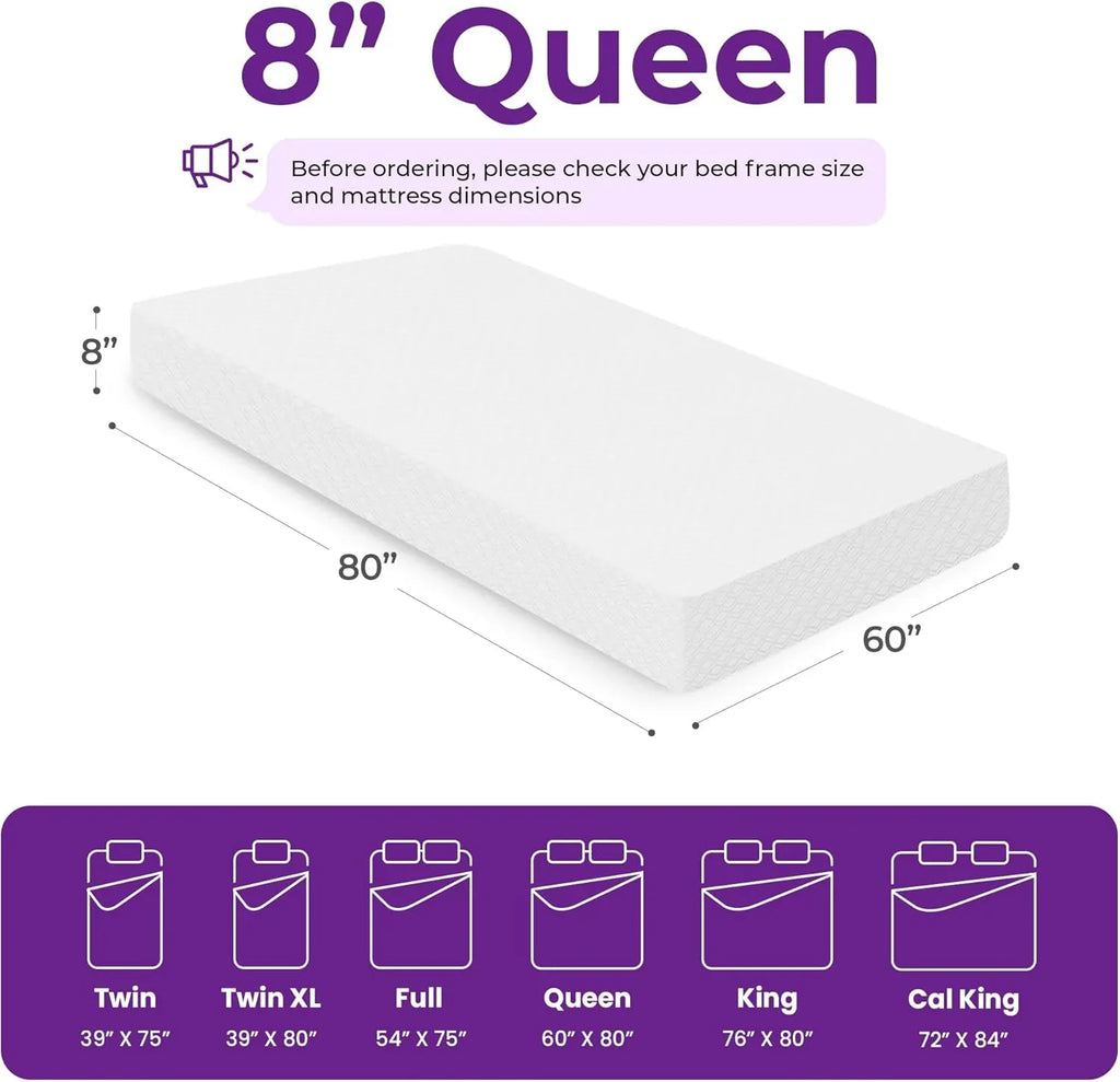 Matelas en mousse à mémoire de forme GAESTE de 8 pouces, entièrement rafraîchissant, matelas dans une boîte