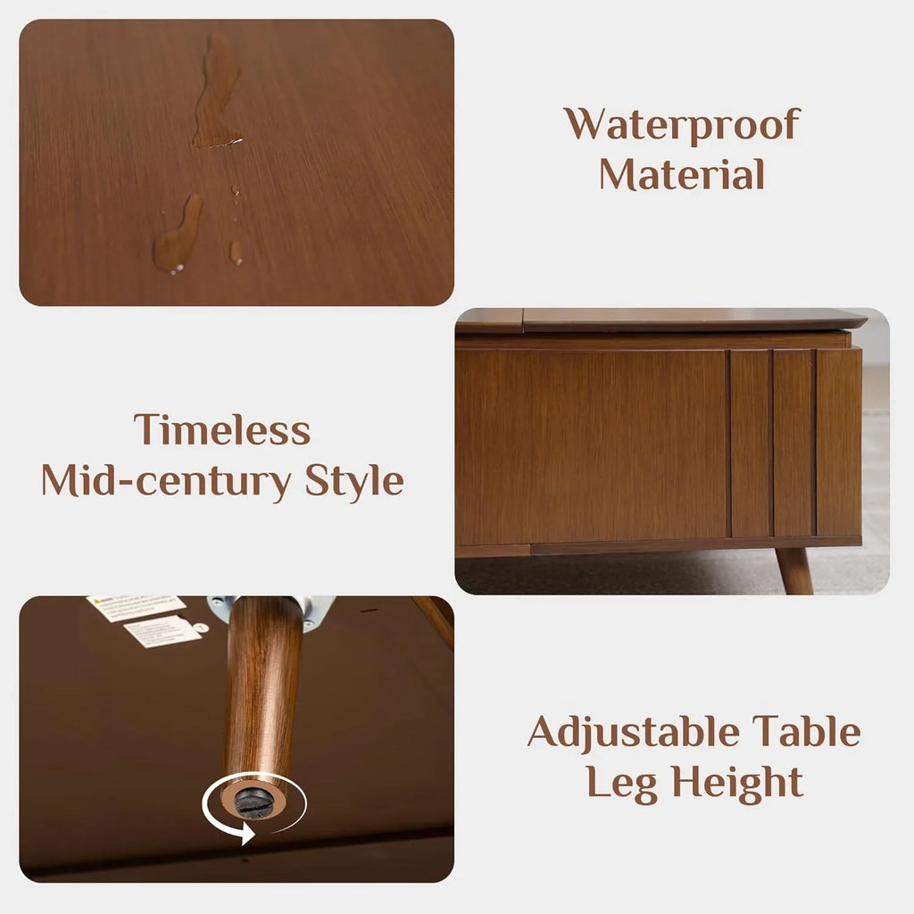 Table basse ronde avec rangement, table centrale encastrée avec portes coulissantes