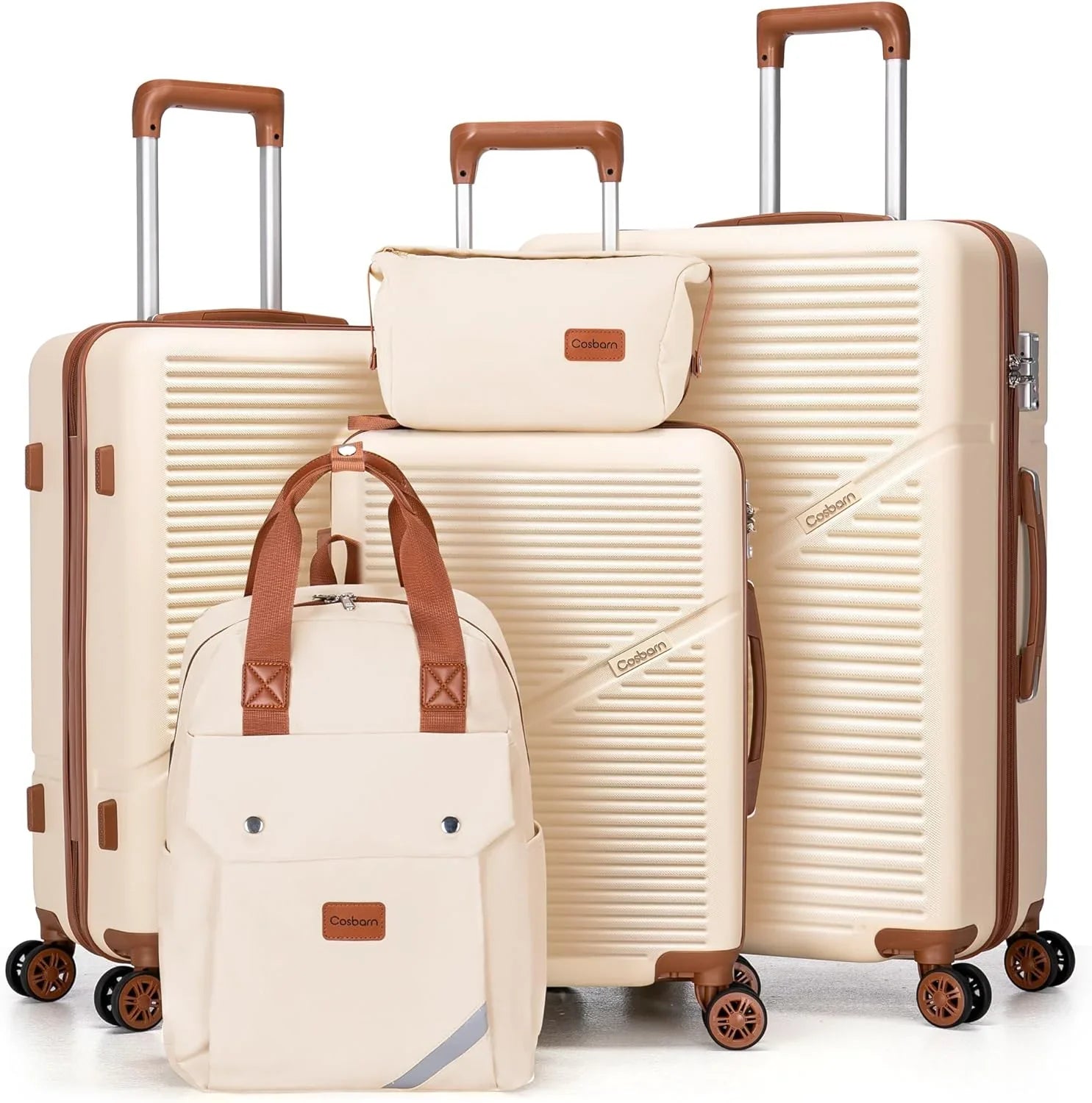 Ensemble de 5 valises à roulettes pivotantes, valises rigides en ABS avec serrure TSA, valise de voyage légère et étanche, unisexe, gris