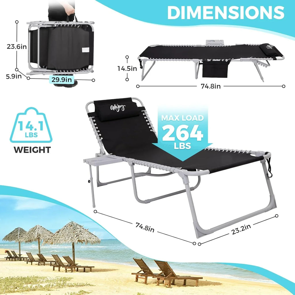 Lot de 2 chaises longues d'extérieur - Chaise longue pliante portable pour patio, piscine, camping, inclinable et réglable sur 5 positions