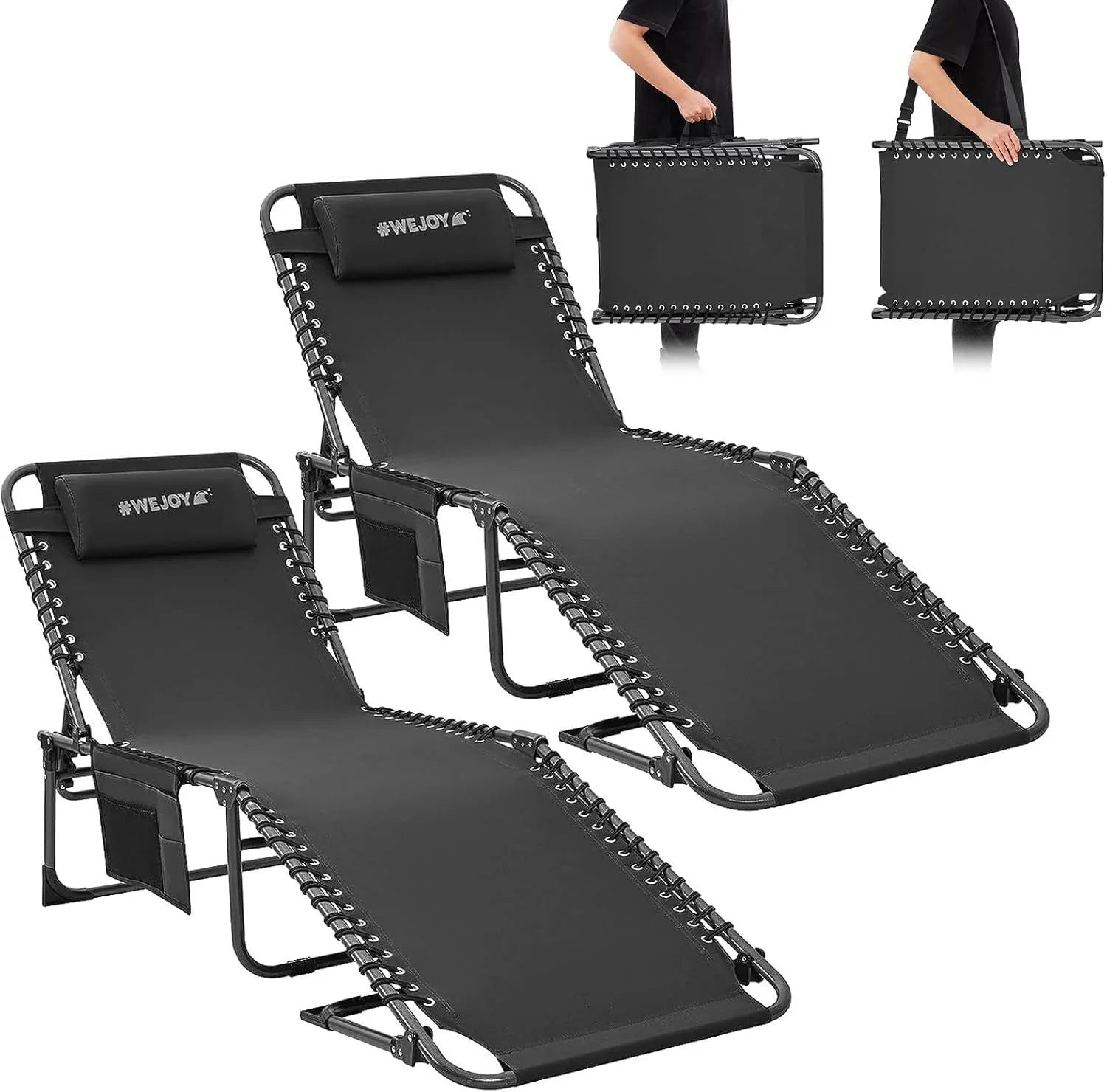 Lot de 2 chaises longues d'extérieur - Chaise longue pliante portable pour patio, piscine, camping, inclinable et réglable sur 5 positions