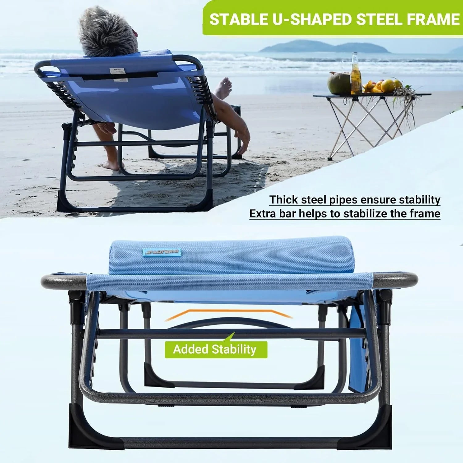 Lot de 2 chaises longues d'extérieur - Chaise longue pliante portable pour patio, piscine, camping, inclinable et réglable sur 5 positions