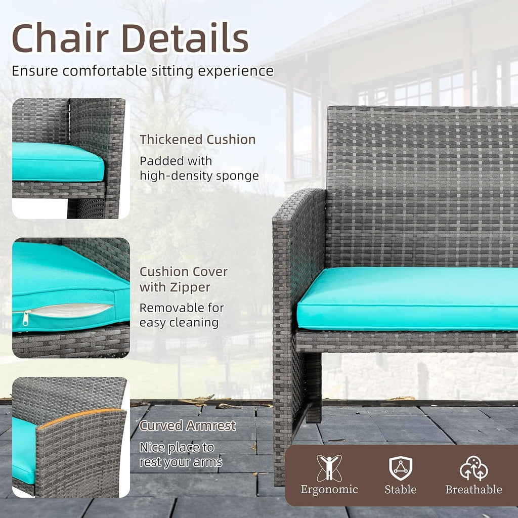 Ensemble de meubles de jardin en rotin Shintenchi 4 pièces, ensemble de conversation en osier