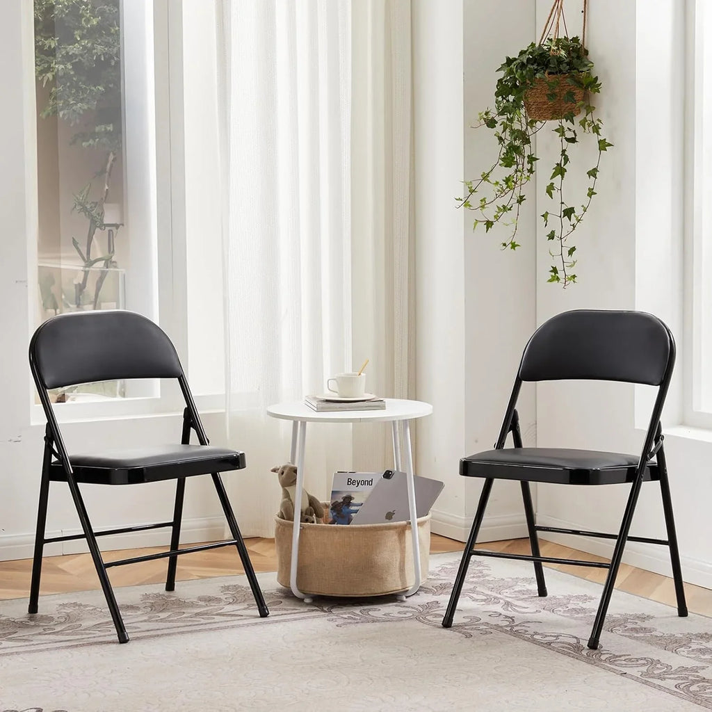 DUMOS Lot de 2 chaises pliantes rembourrées en cuir, siège commercial empilable portable pour intérieur et extérieur