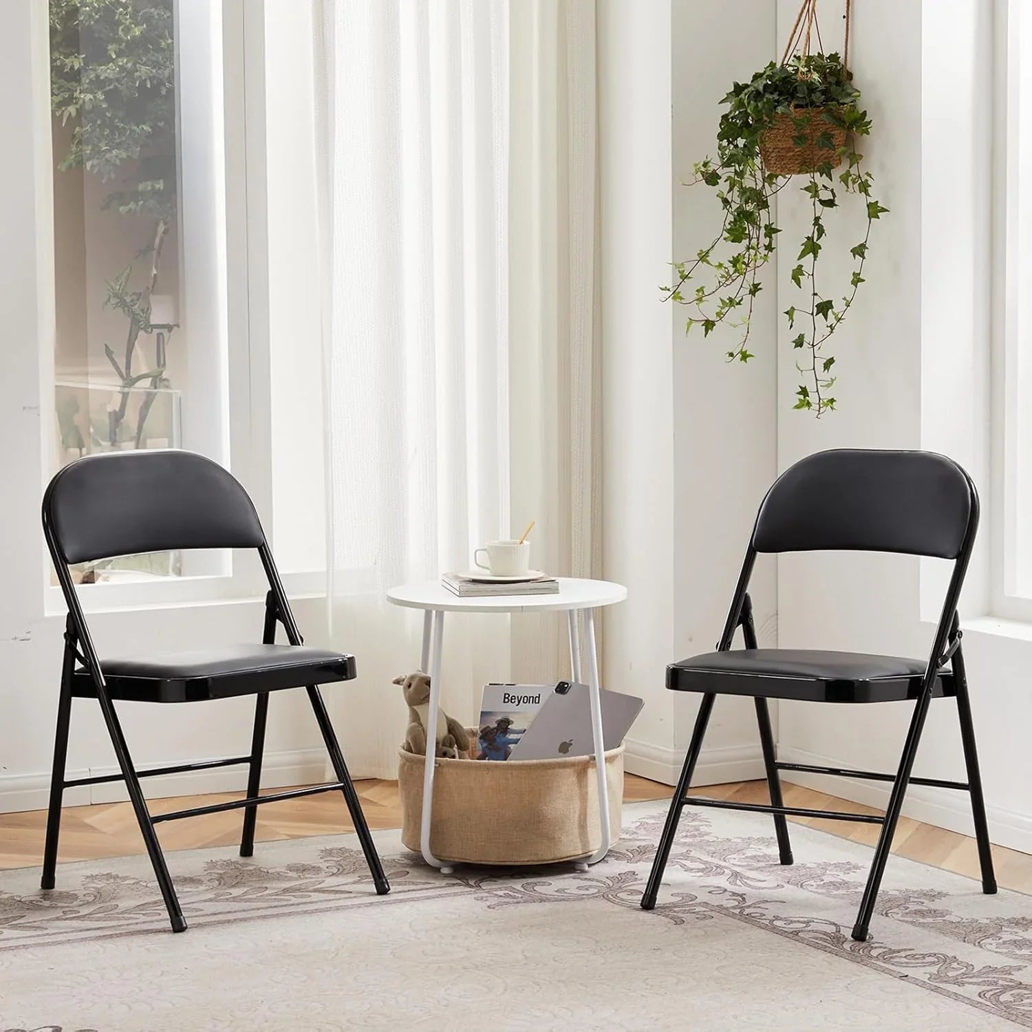 DUMOS Lot de 2 chaises pliantes rembourrées en cuir, siège commercial empilable portable pour intérieur et extérieur