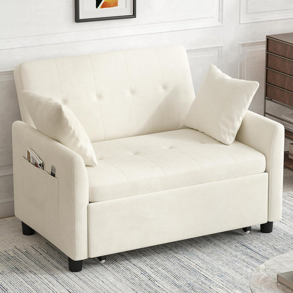 Canapé-lit convertible 3 en 1, convertible, gigogne, petit canapé causeuse, futon, pleine grandeur, causeuse en velours de 117 cm