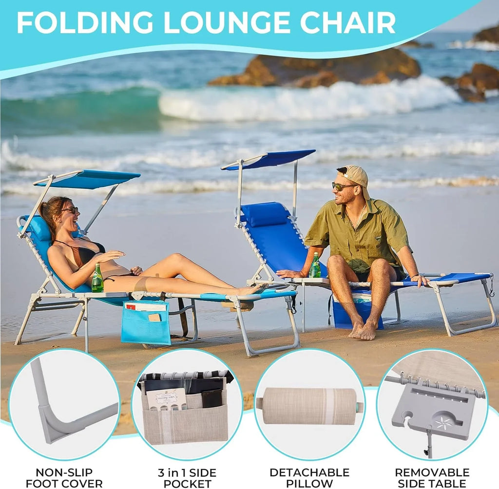 Lot de 2 chaises longues d'extérieur - Chaise longue pliante portable pour patio, piscine, camping, inclinable et réglable sur 5 positions