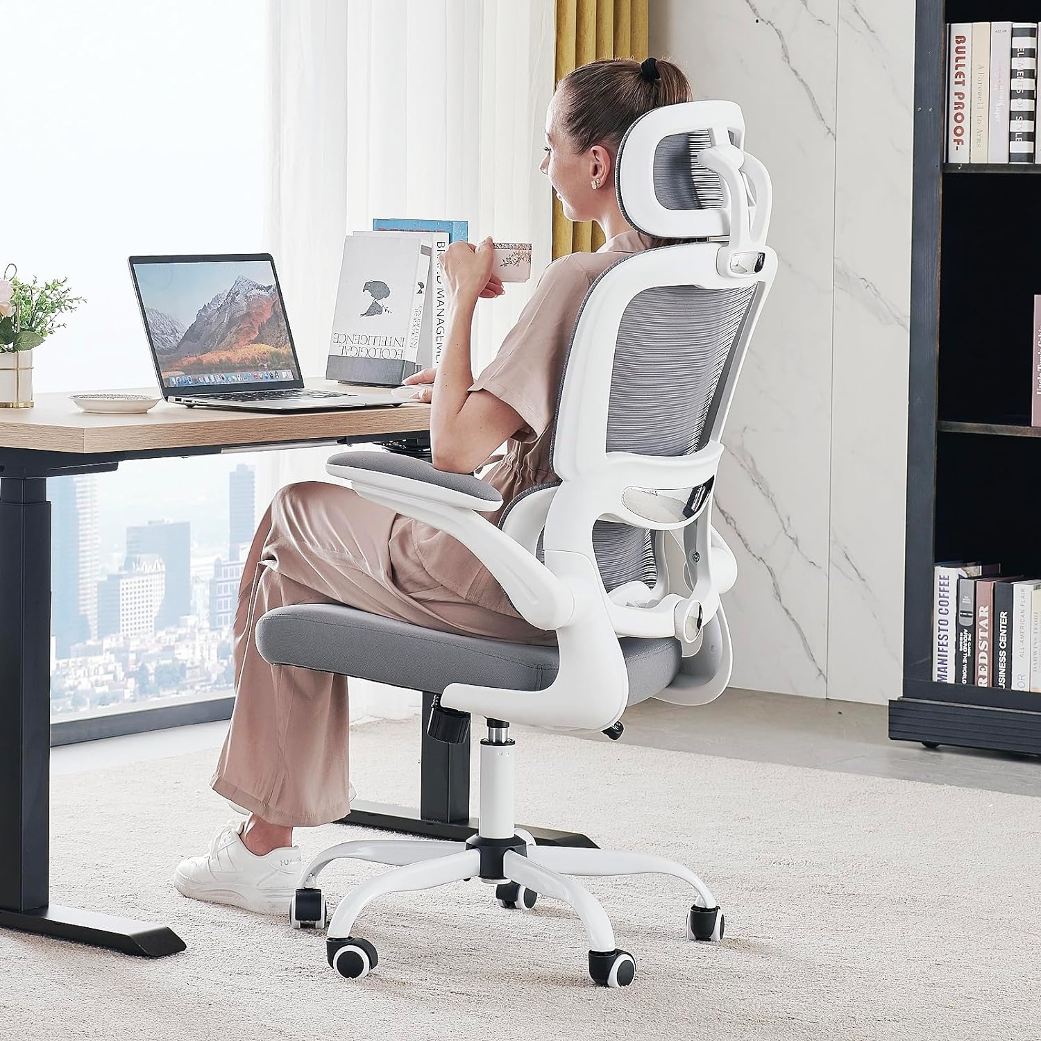 Chaise de bureau ergonomique TRALT, 150 kg, chaise de jeu à domicile avec roulettes