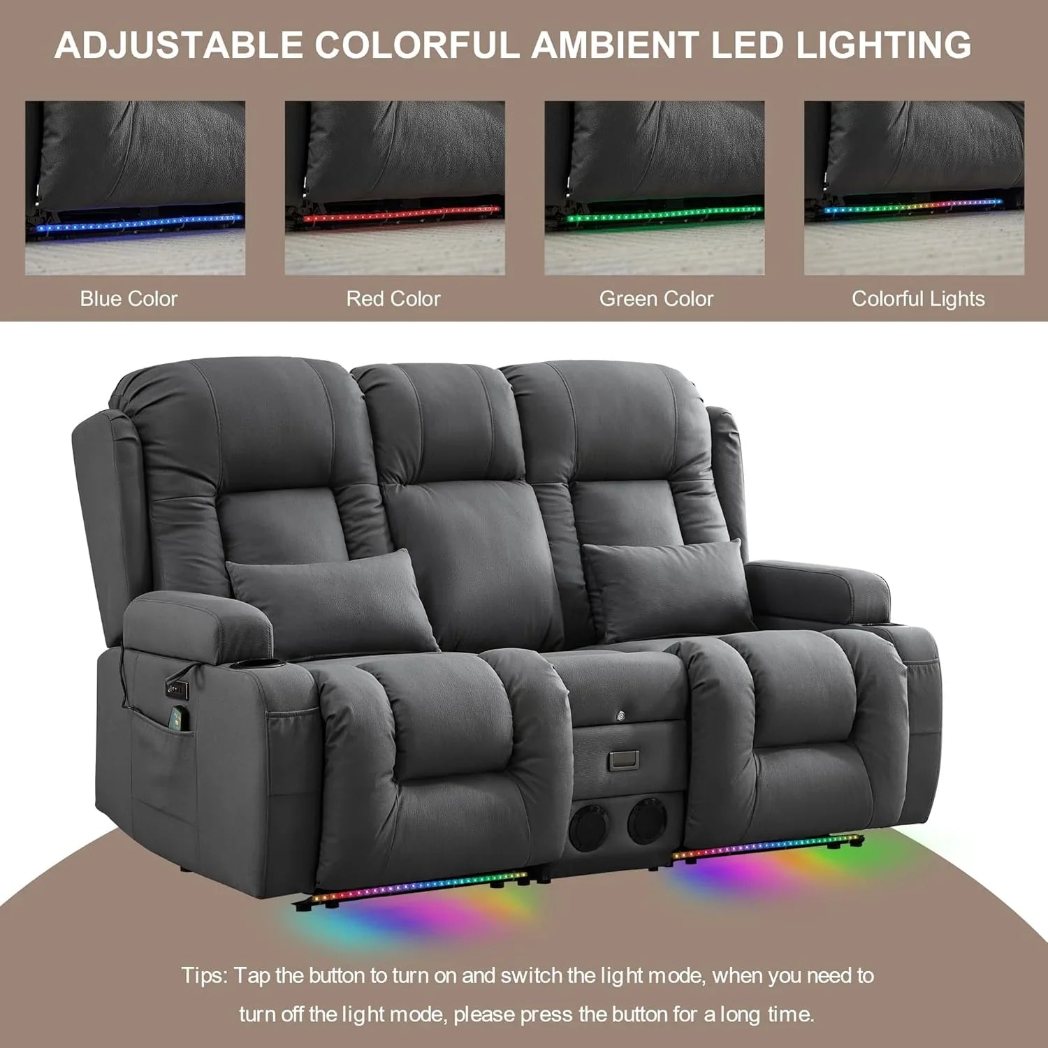 Canapé inclinable électrique TUNYI avec fonctions massage et chauffage, siège home cinéma avec console, canapé inclinable électrique pour camping-car