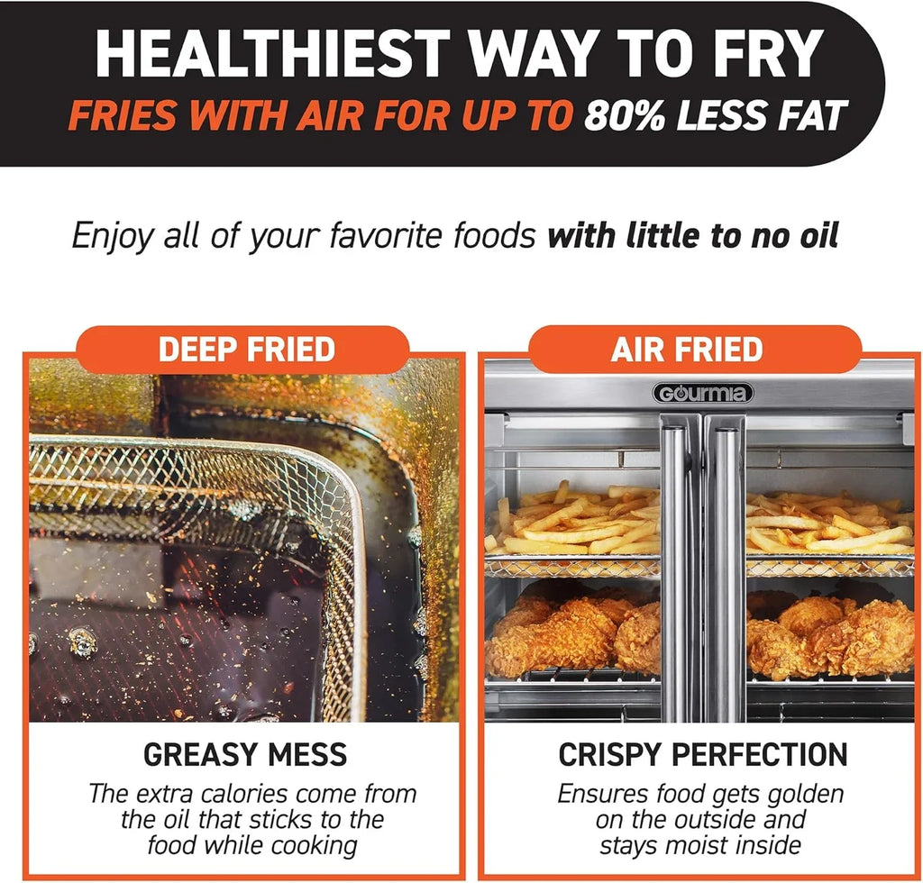 Friteuse à air combinée Gourmia avec 17 préréglages de cuisson, capacité de 24 L, grille de convection et plaque de cuisson