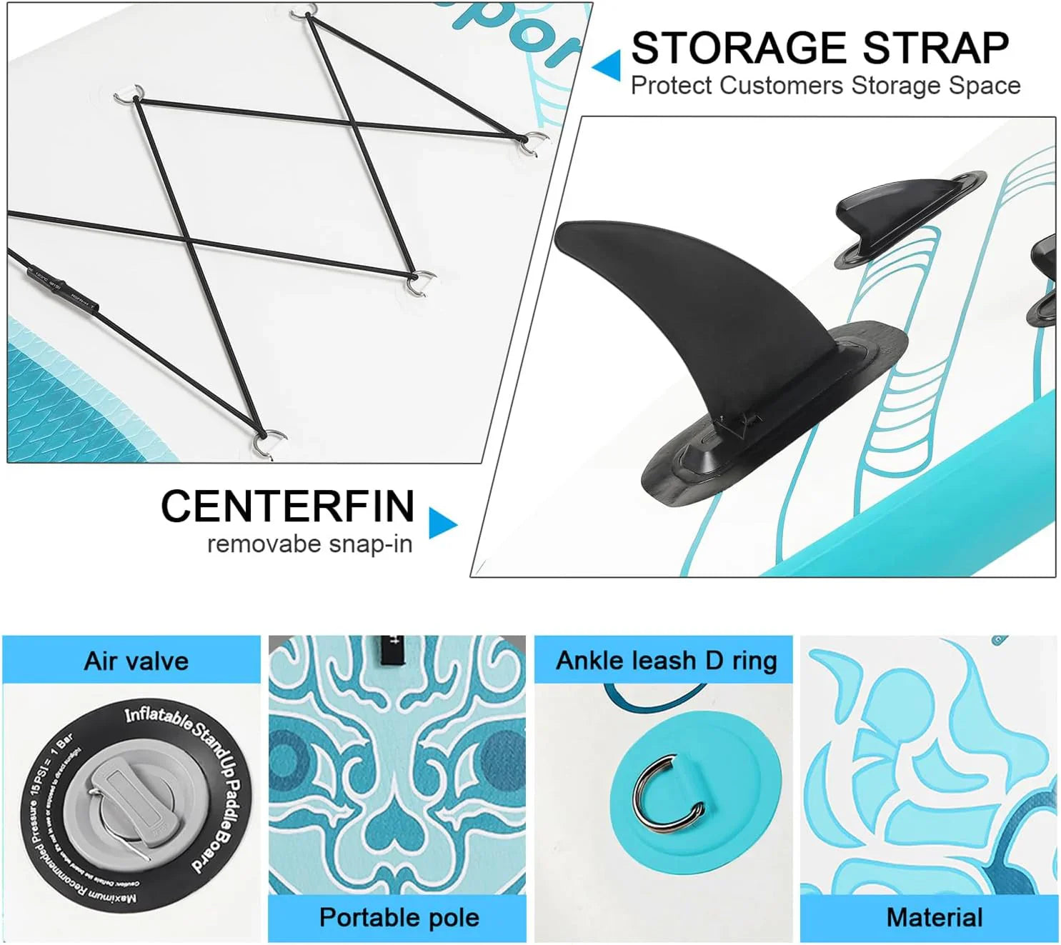 Planche de stand up paddle FBSPORT Premium 11', planche de yoga, contrôle du surf, pont antidérapant, attache, pagaie et pompe