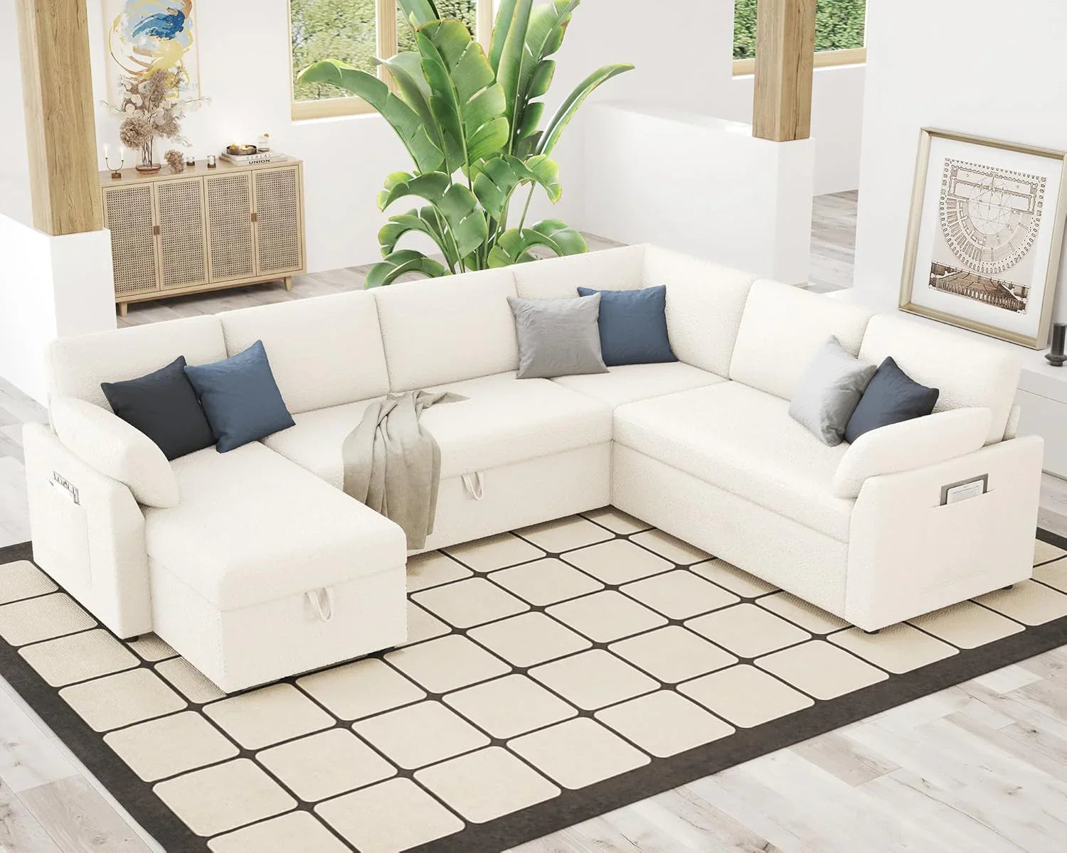 Canapé-lit VanAcc, canapé-lit avec méridienne de rangement - Canapé-lit 2 en 1 pour salon, canapé-lit confortable