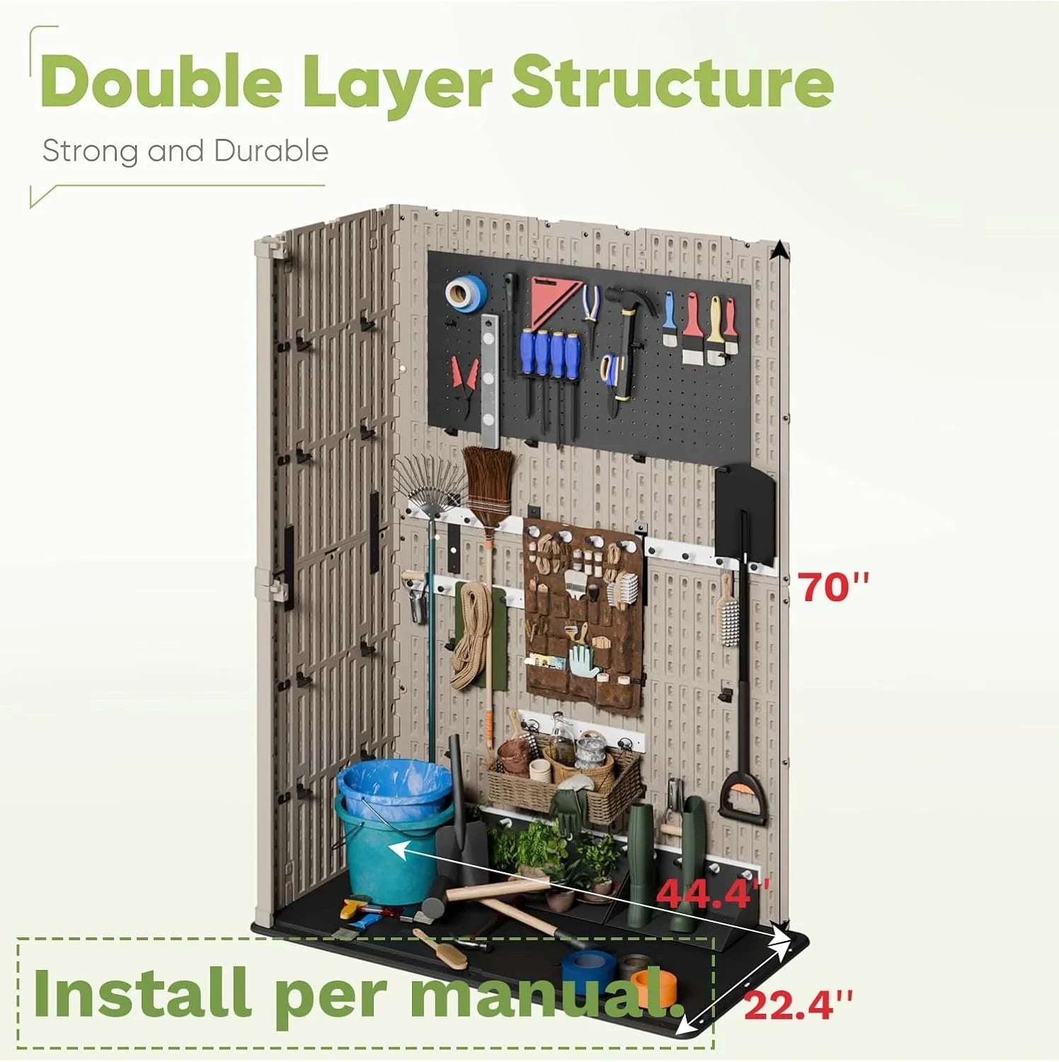 Armoire de rangement extérieure Devoko 26 pi³ avec portes verrouillables, abri de rangement horizontal, boîte de rangement étanche pour outils de patio