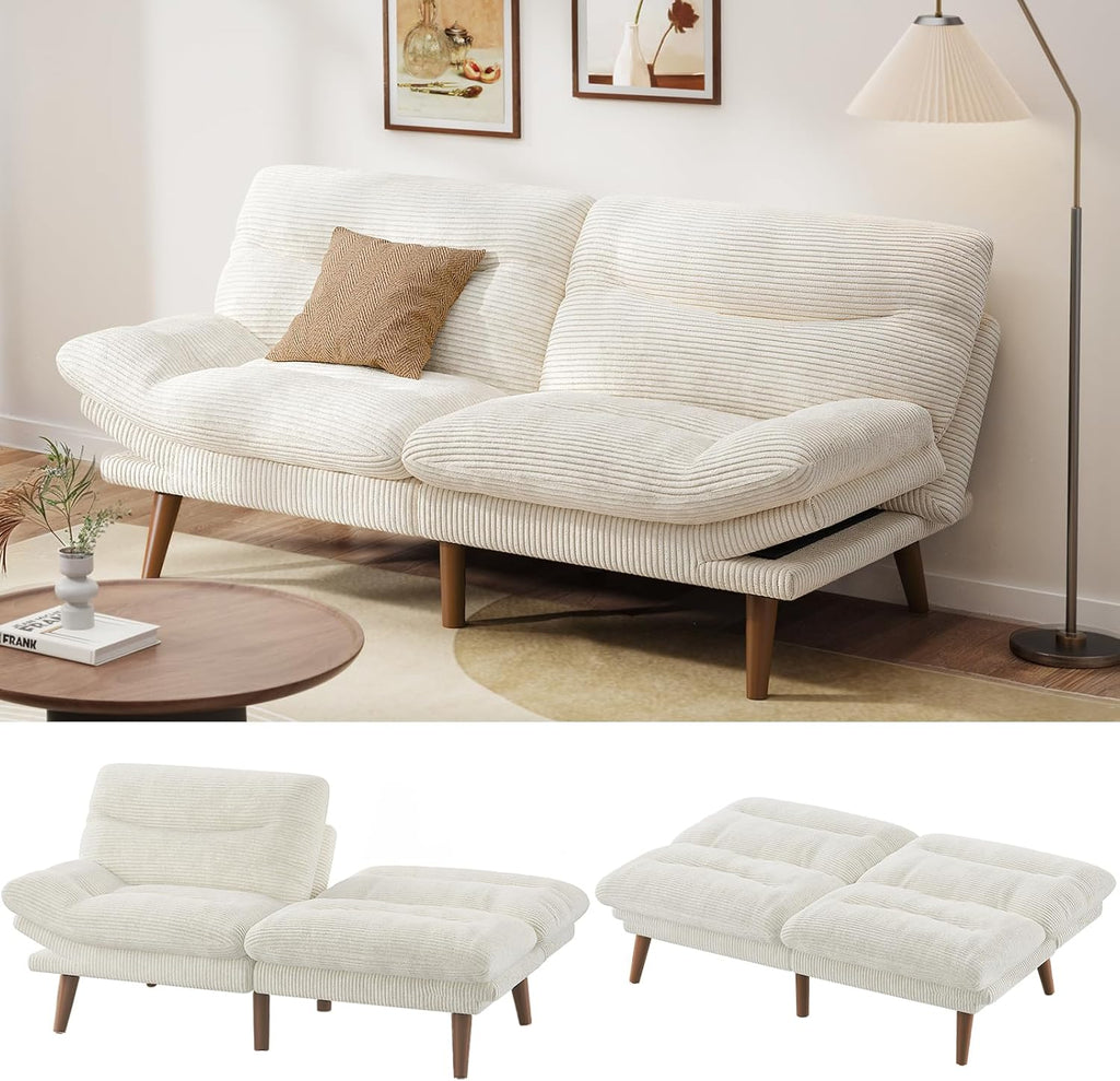 Canapé-lit futon convertible, canapé-lit futon inclinable en velours côtelé de 66 pouces pour petits espaces, salles de jeux ou bureaux
