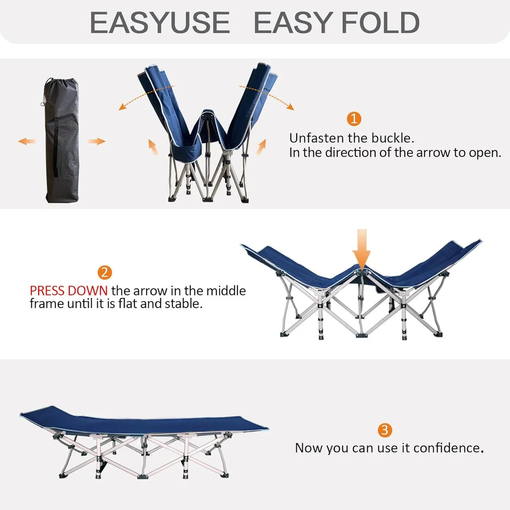 Lot de 2 lits de camping avec matelas, lits de couchage confortables, lits de camping pour adultes, lits pliants pour 2 personnes, lits de couchage robustes