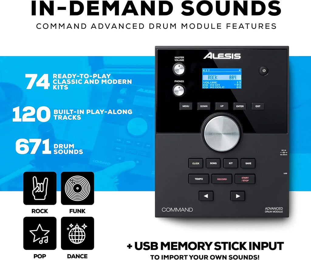 Kit de batterie électrique Alesis Command Mesh SE avec connexion USB et MIDI, 600 sons