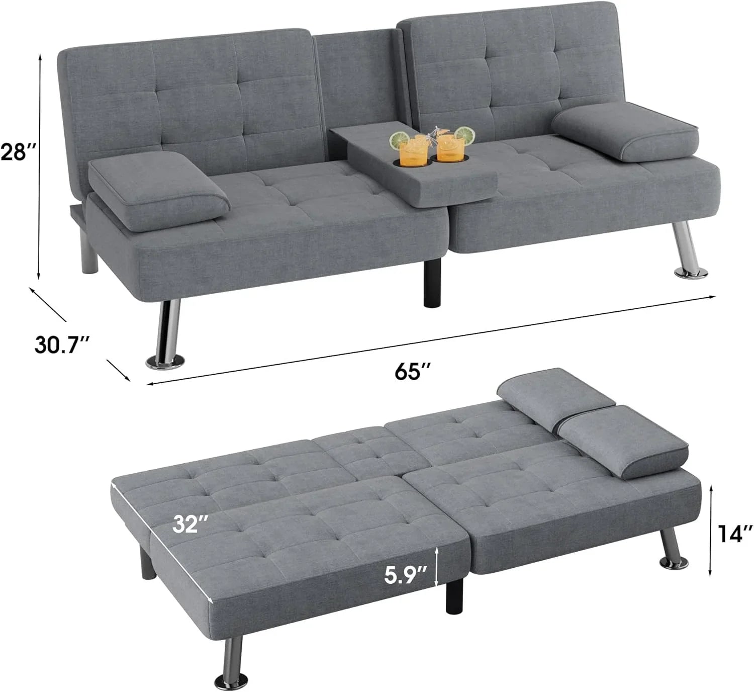Canapé-lit futon Flamaker Ensemble futon pliant moderne Chaise longue convertible