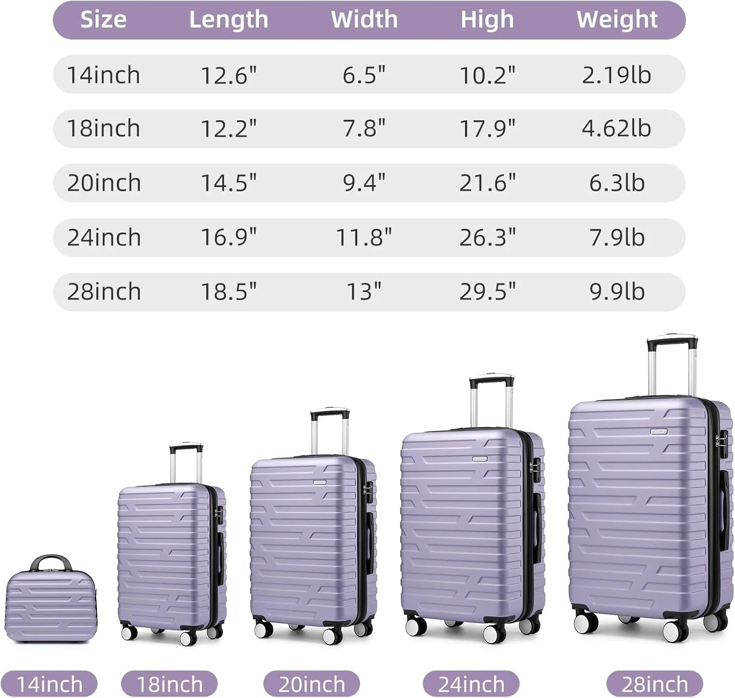 Ensemble de bagages à main légers et extensibles à coque rigide de 6 pièces