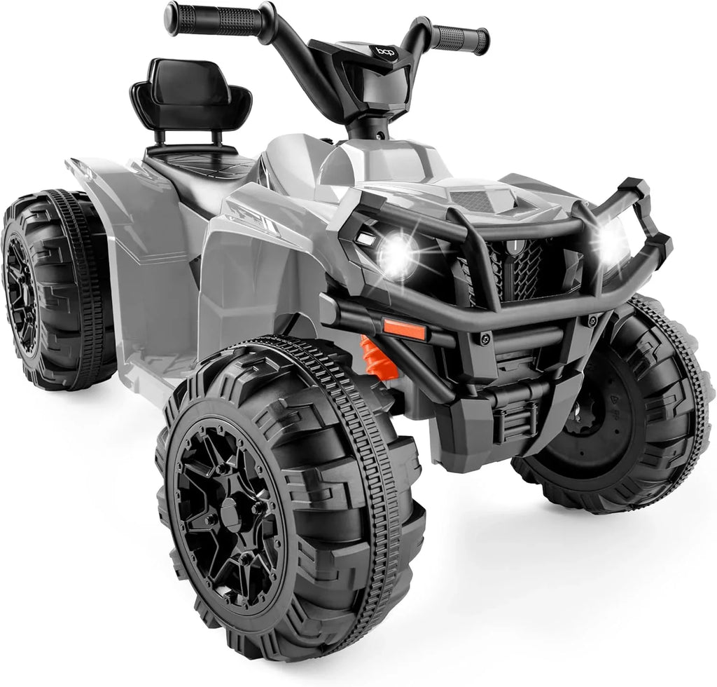 Véhicule tout-terrain électrique 12 V pour enfants, quad à 4 roues avec audio Bluetooth, vitesse maximale de 2,4 mph, pneus à crampons, phares à LED et radio.