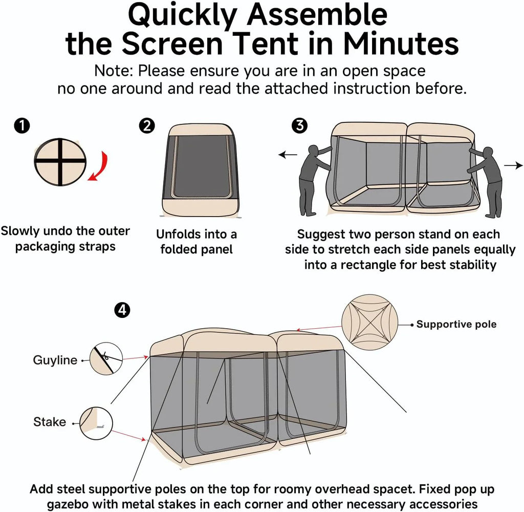 Gazebo Alvantor Screen House, tente à auvent abri igloo escamotable pour 6-10-15 personnes