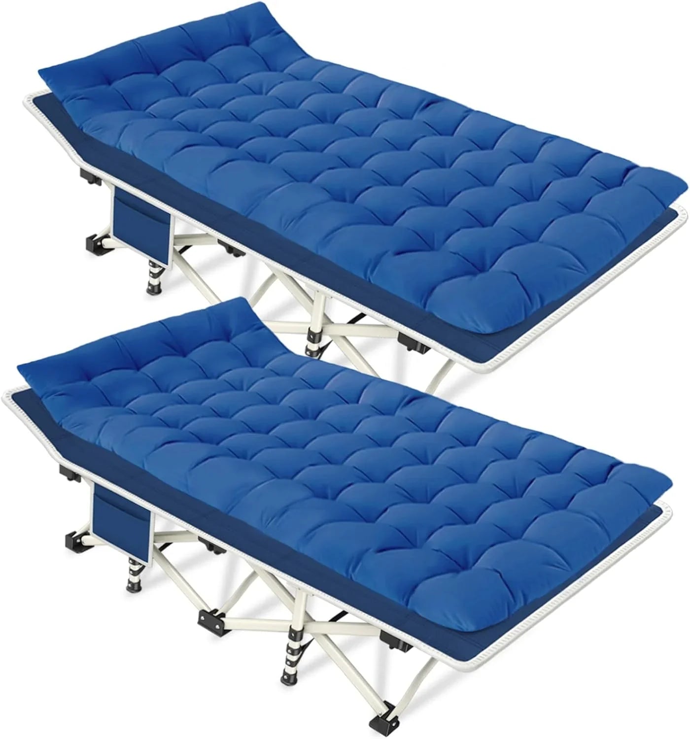 Lot de 2 lits de camping avec matelas, lits de couchage confortables, lits de camping pour adultes, lits pliants pour 2 personnes, lits de couchage robustes