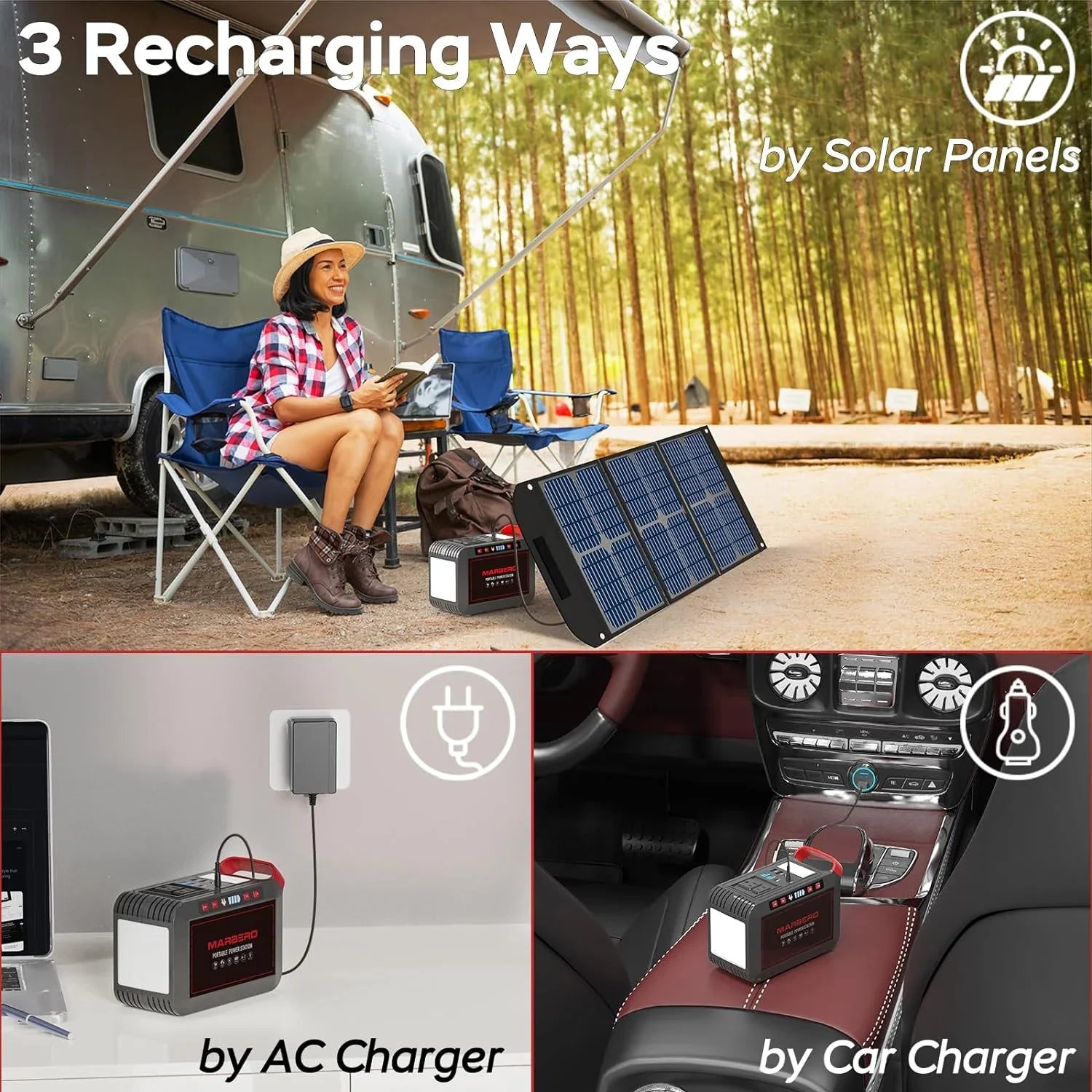 Centrale électrique portable 88 Wh, générateur solaire au lithium pour camping, charge rapide avec prise secteur, batterie externe de 120 W de pointe