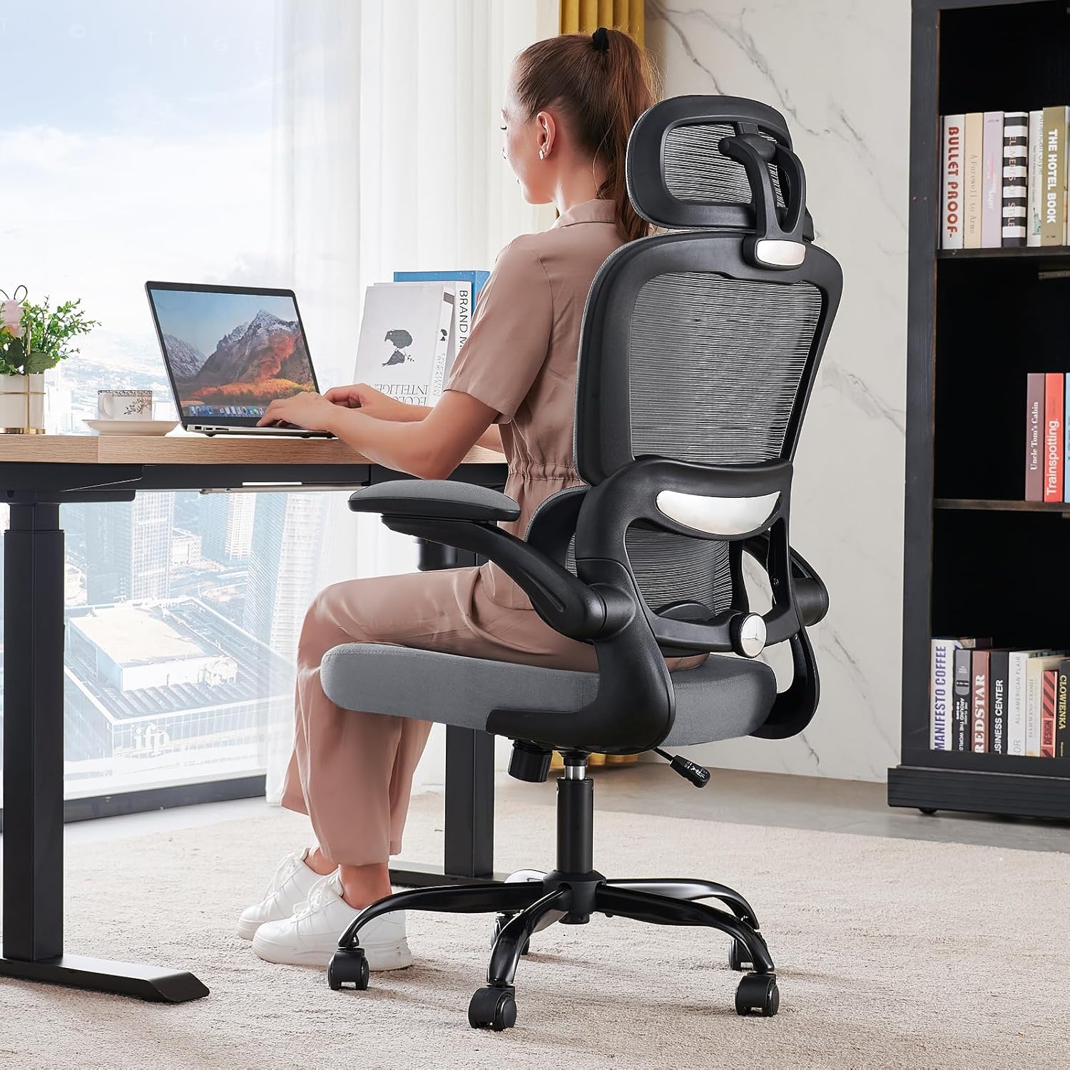 Chaise de bureau ergonomique TRALT, 150 kg, chaise de jeu à domicile avec roulettes