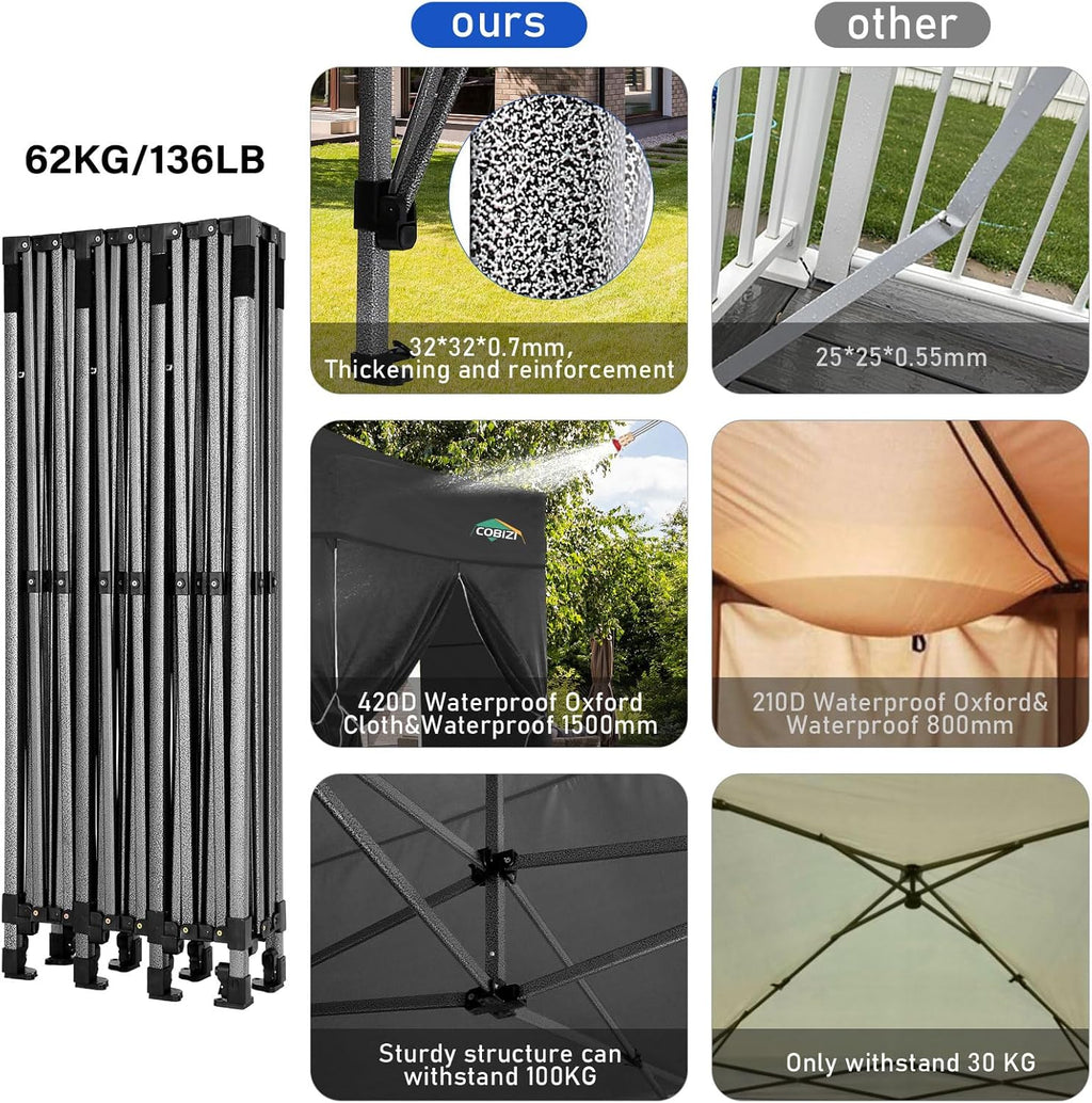 Tente pop-up robuste COBIZI 10x20 avec 6 parois latérales, facile à installer
