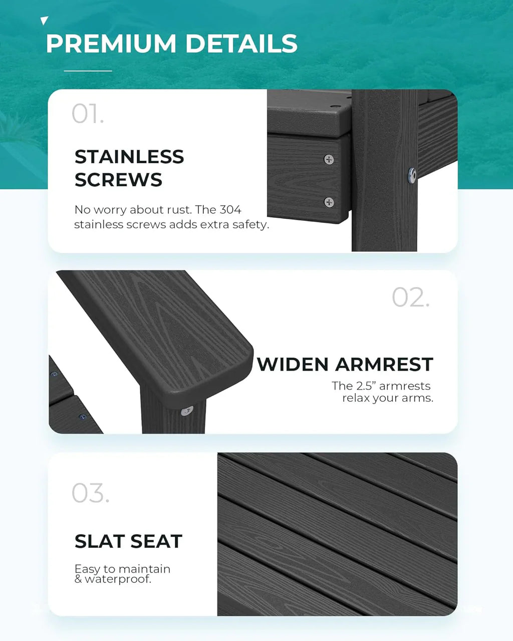 Ensemble de salle à manger d'extérieur en PEHD, 7 pièces, avec table découpée pour parasol et 6 chaises