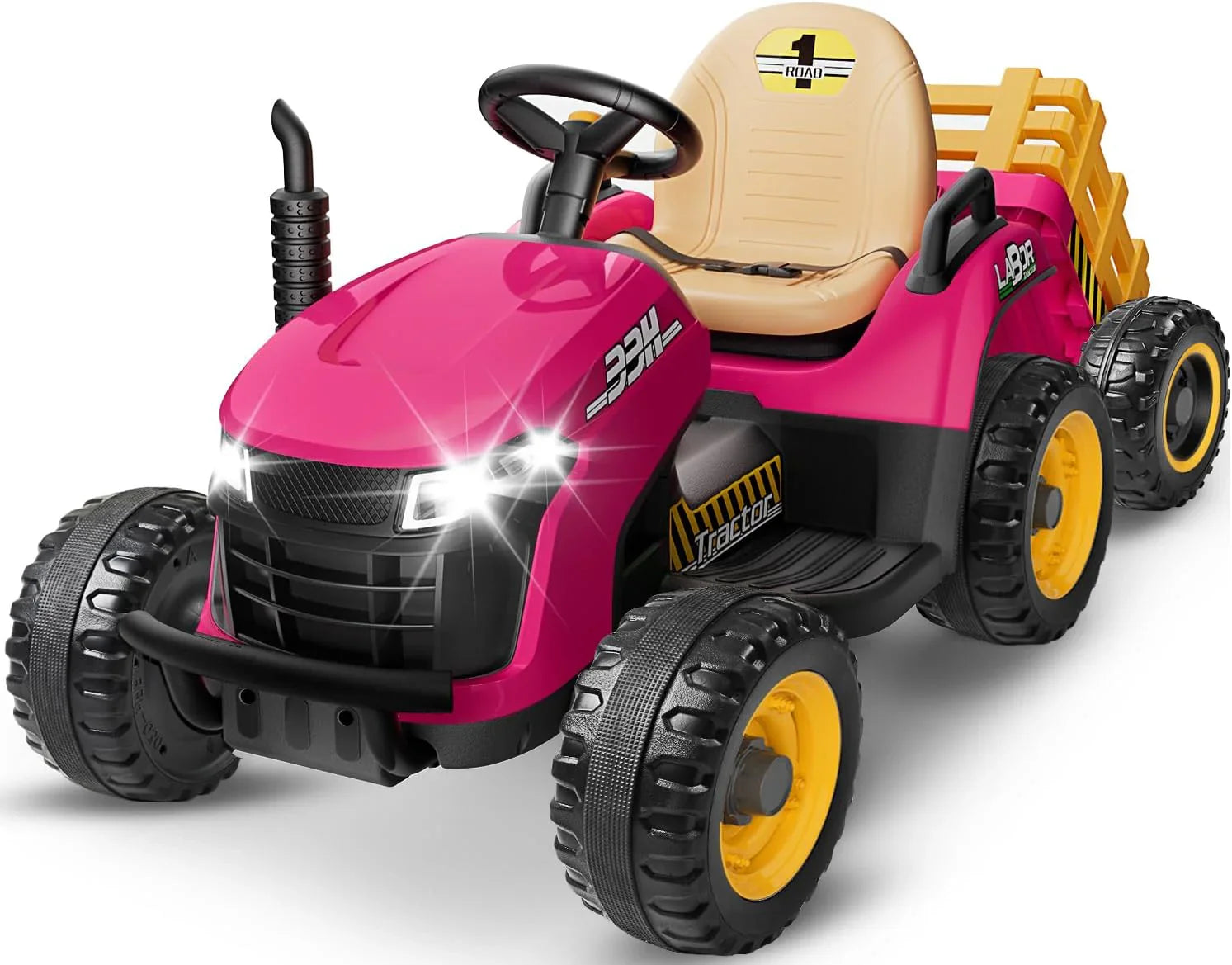 Tracteur autoporté 24 V avec remorque inclinable et amovible, 2 moteurs de 65 W, pneus EVA, télécommande, Bluetooth, levier de vitesse, musique, voiture électrique pour enfants, vert