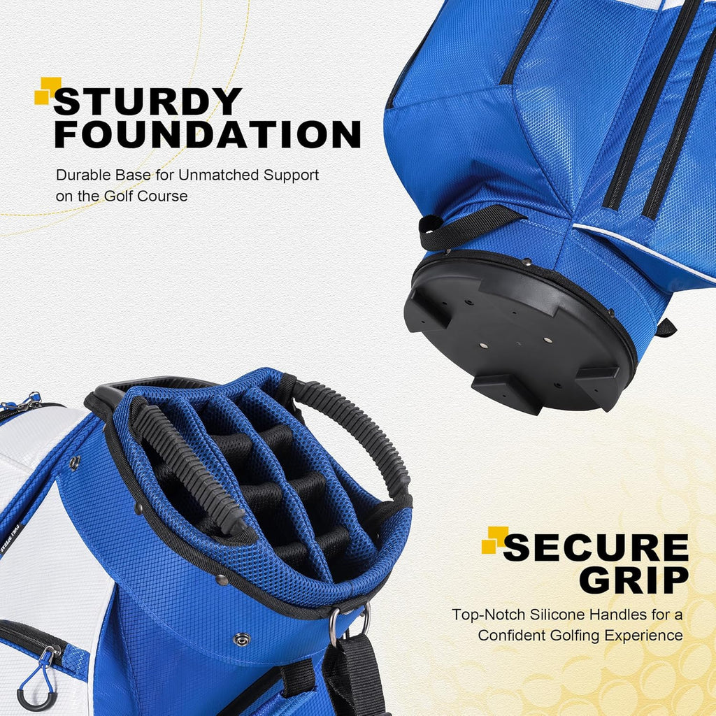 Sac de chariot de golf, organiseur à 15 compartiments, compartiment supérieur avec poignées et housse de pluie