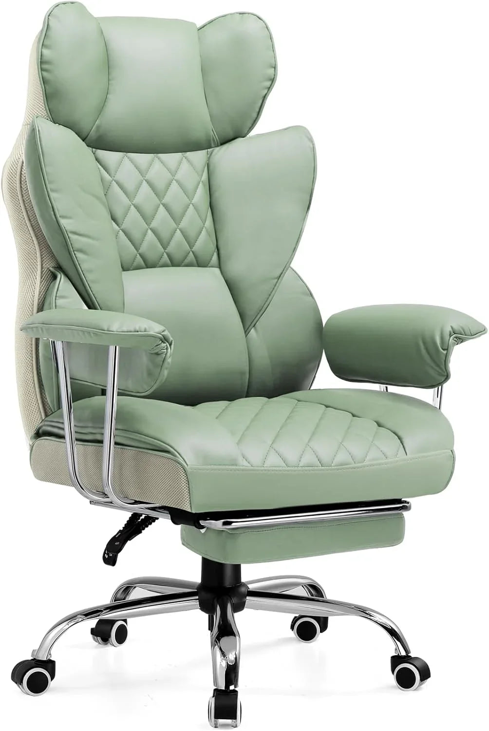 Grande chaise de bureau à dossier haut, chaise de jeu en cuir à dossier haut avec repose-pieds