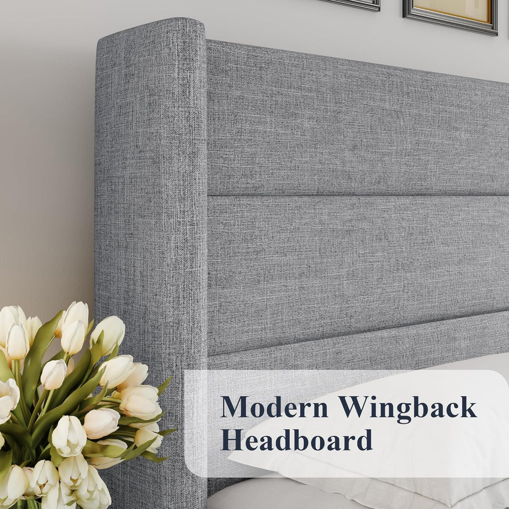 Lit queen-size relevable avec rangement Allewie, tête de lit à oreilles moderne et support hydraulique