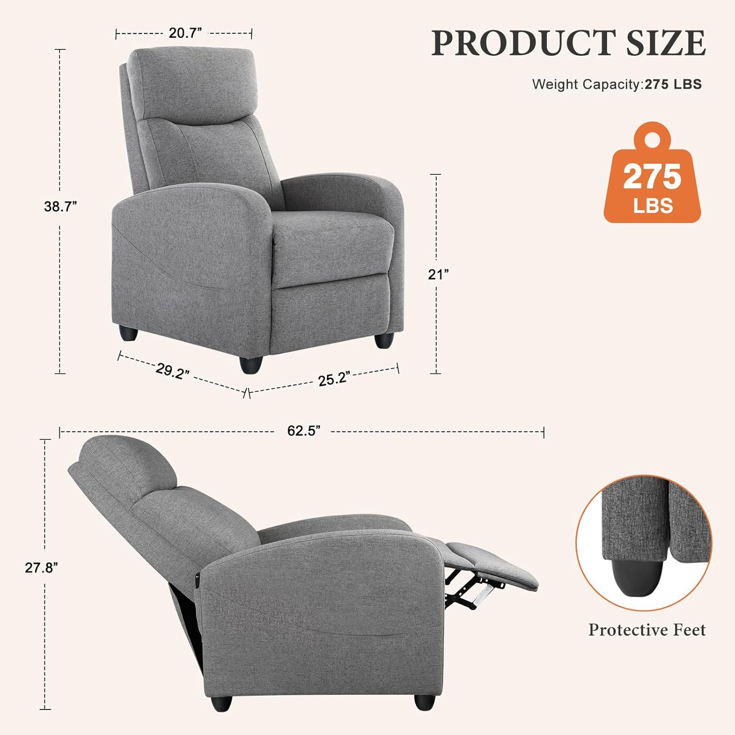 Fauteuil inclinable de massage pour adulte Sweetcrispy, siège de cinéma maison réglable avec support lombaire
