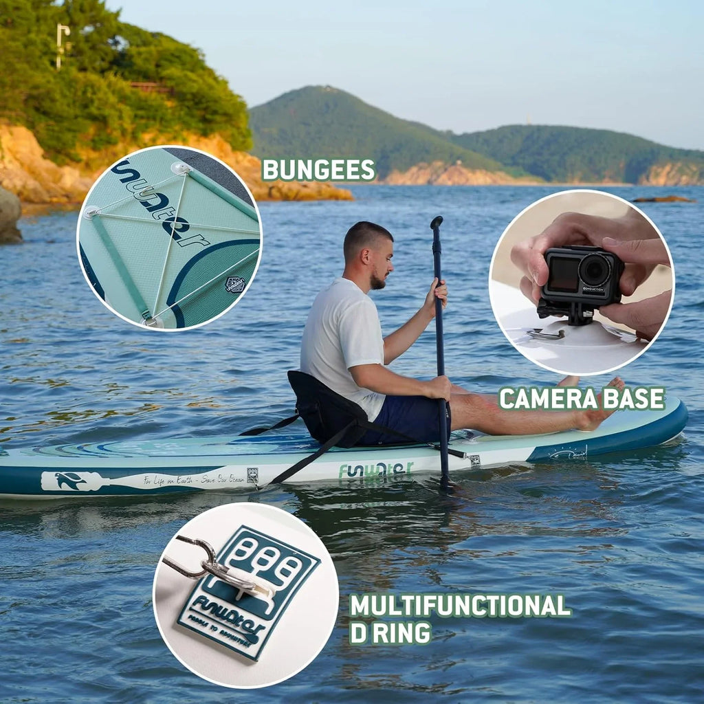 Planche de stand up paddle gonflable FunWater avec accessoires de pagaie SUP haut de gamme, pont EVA antidérapant, pagaie 11'/10'6'