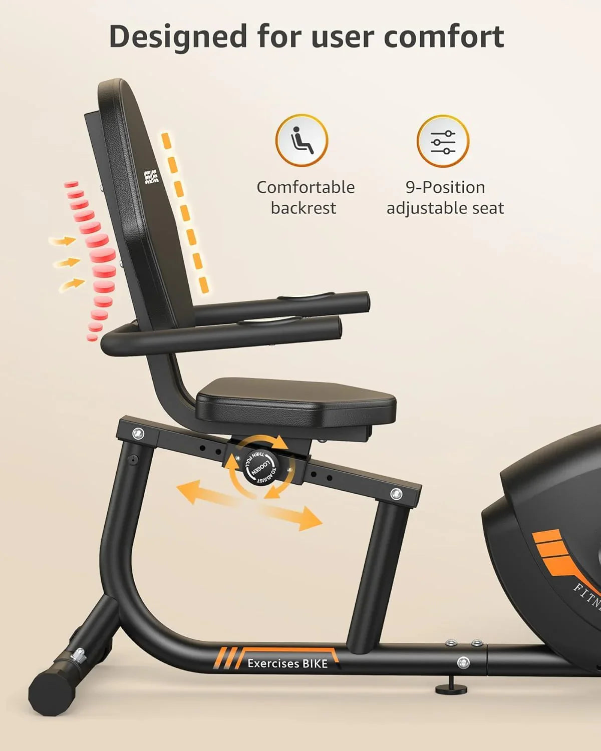 Vélo d'appartement couché JEEKEE pour adultes et seniors - Équipement de fitness magnétique d'intérieur