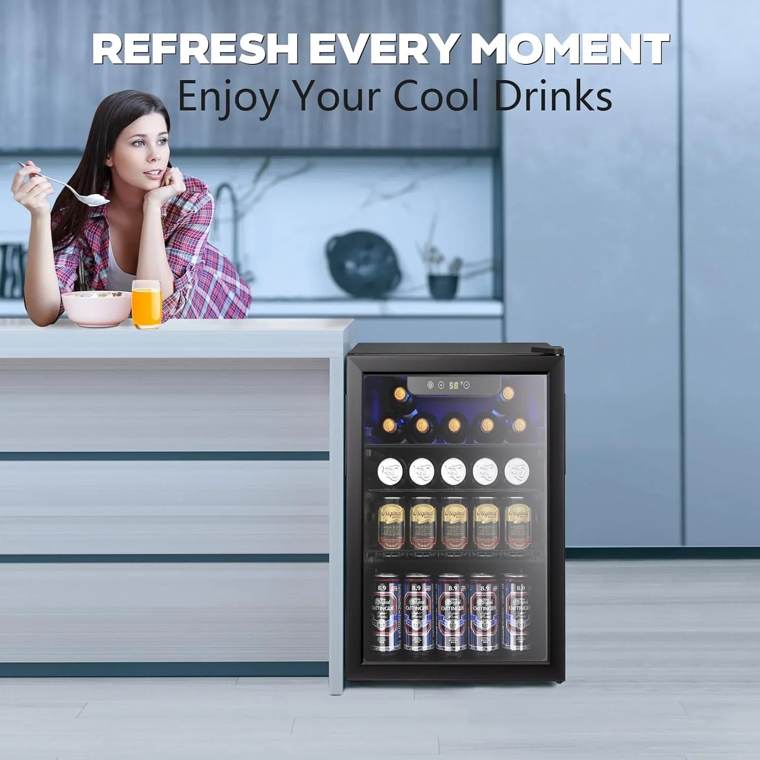 Mini-réfrigérateur 130 canettes, 3,2 pi³, pour boissons, sodas, vin, bière, température réglable pour le bureau et la maison.