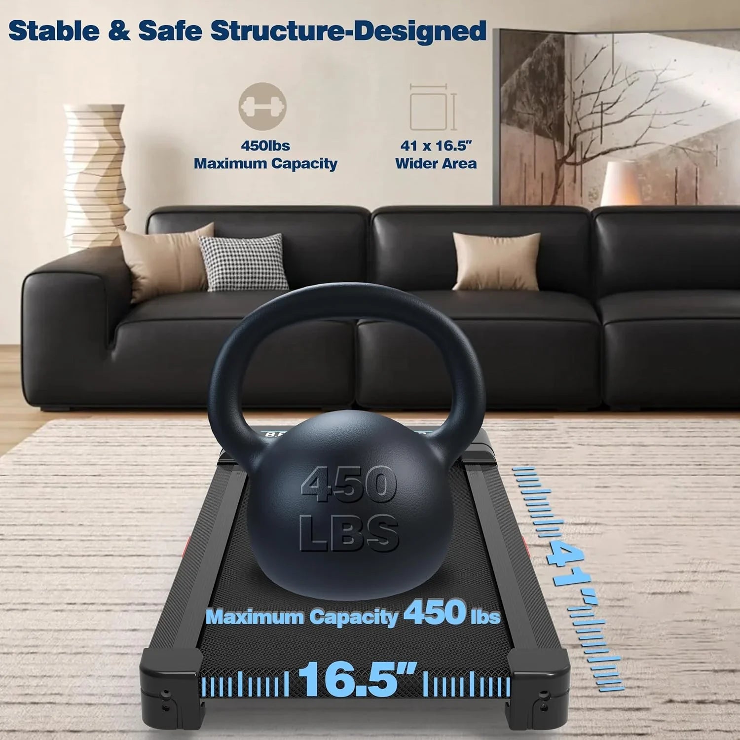 Le tapis de course Walking Pad est doté d'une inclinaison automatique de 12 % sur 9 niveaux, d'une capacité de 450 livres, d'un écran LED RVB et de haut-parleurs Bluetooth.