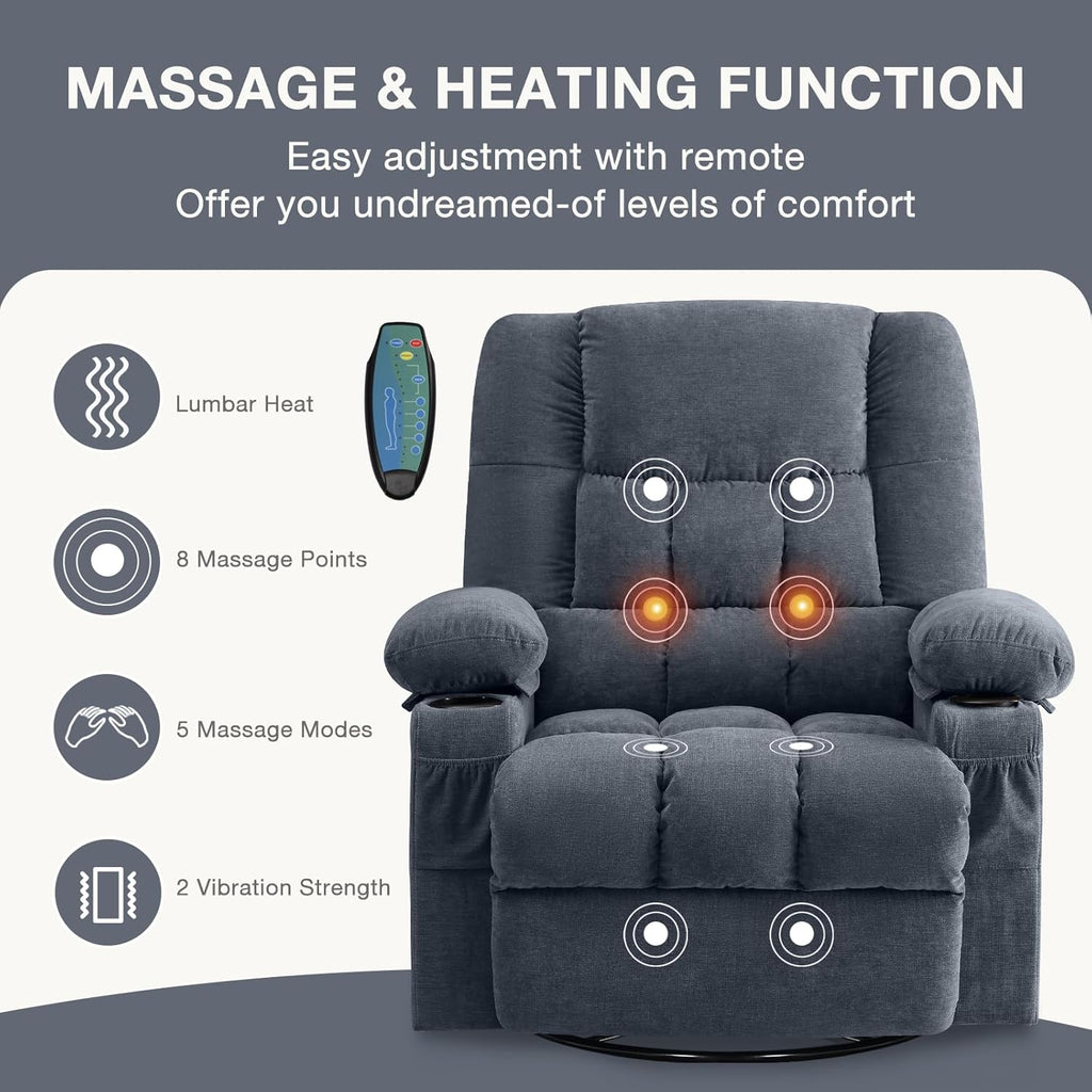 Fauteuil de massage rotatif à bascule avec fonctions de massage par vibration et de mesure des calories