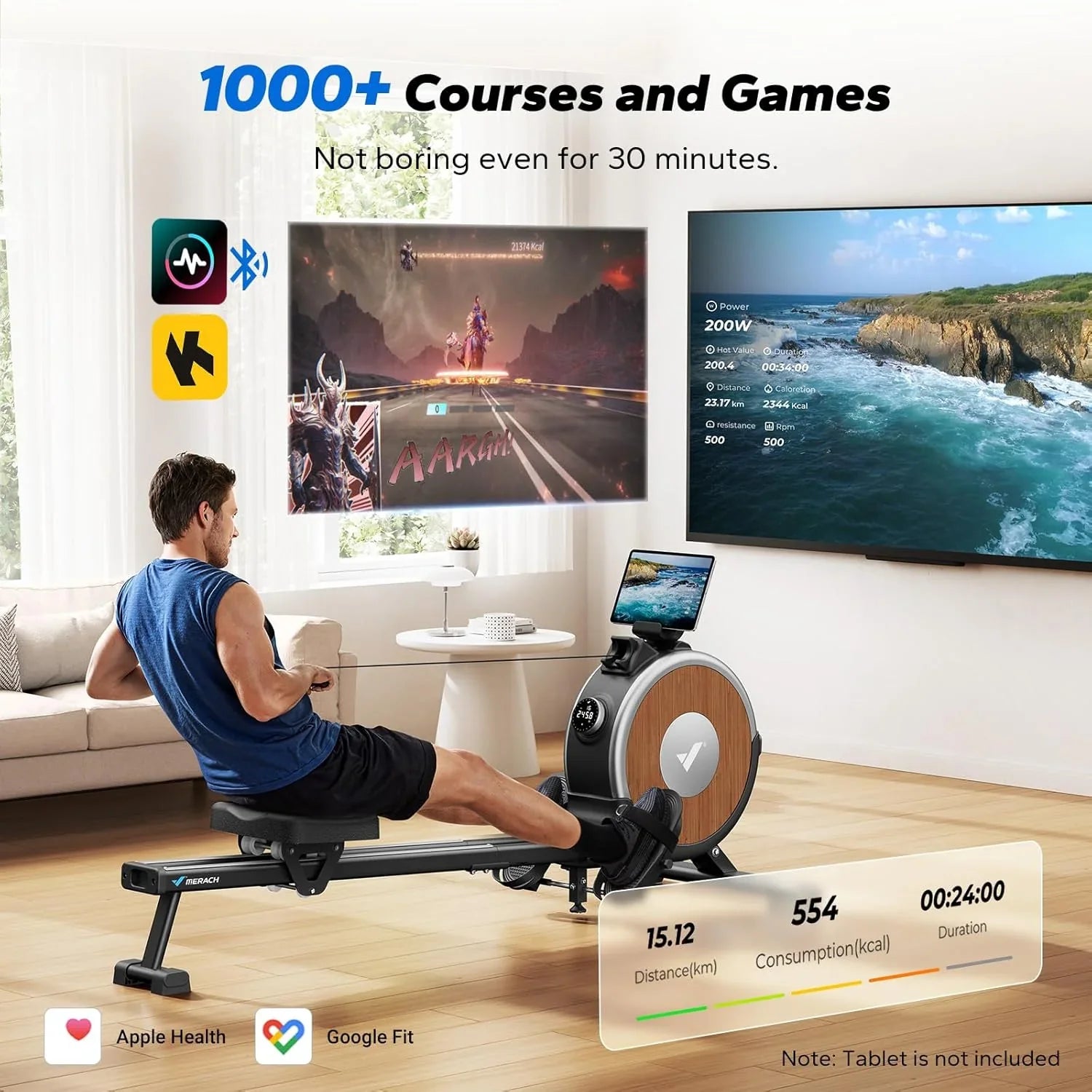 Rameur domestique Merachi à résistance silencieuse et double glissière