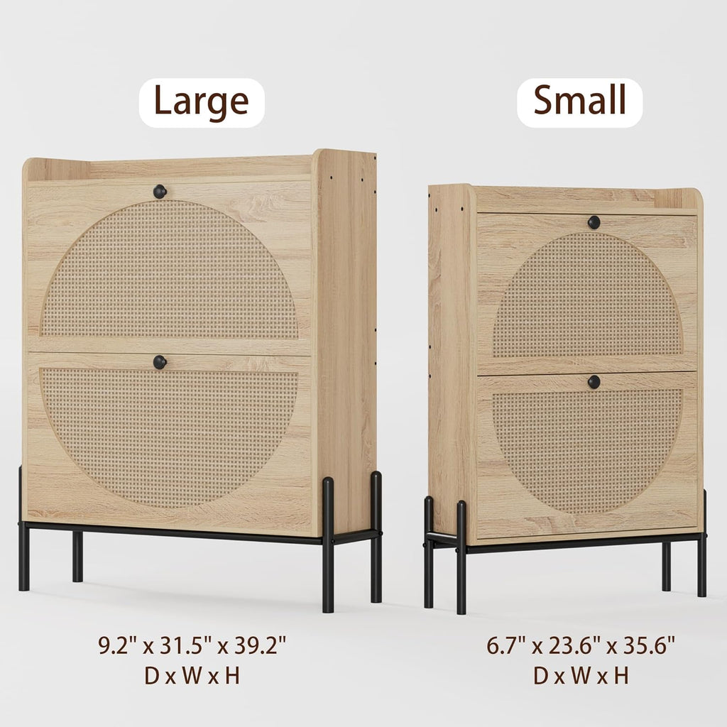 Meuble à chaussures IRONCK avec 2 tiroirs rabattables, meuble de rangement à chaussures indépendant en bois