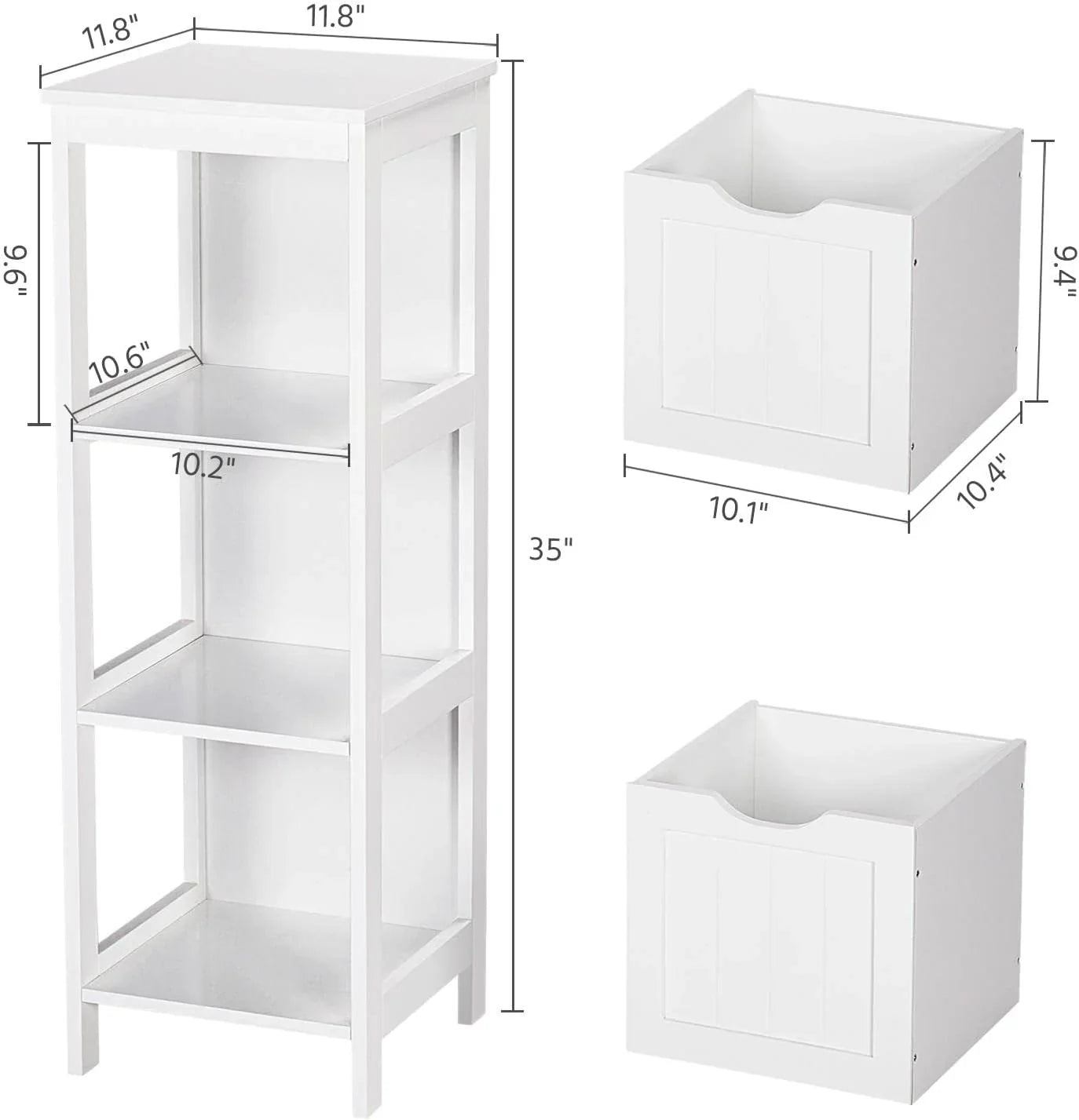 Meuble de salle de bain au sol, meuble de rangement en bois avec 2 tiroirs, support de rangement latéral multifonctionnel