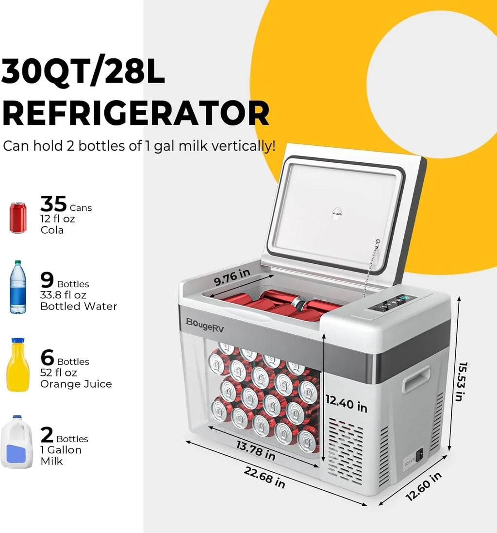 Réfrigérateur BougeRV 12 V pour voiture, congélateur portable de 23 litres, compresseur, 12/24 V CC, 110-240 V CA