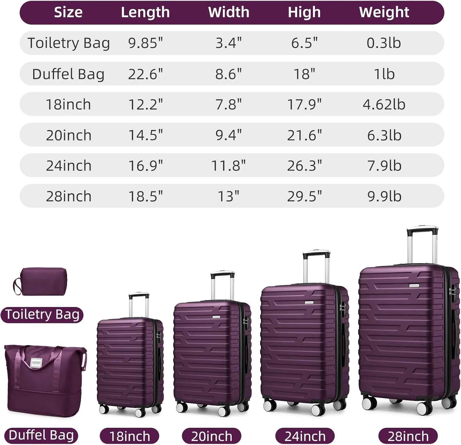 Ensemble de bagages à main légers et extensibles à coque rigide de 6 pièces