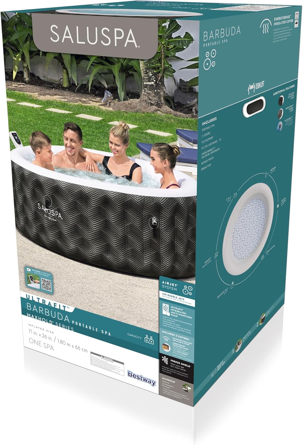 Spa gonflable Bestway SaluSpa Miami EnergySense AirJet (180 x 66 cm) | Spa portable avec 2 housses