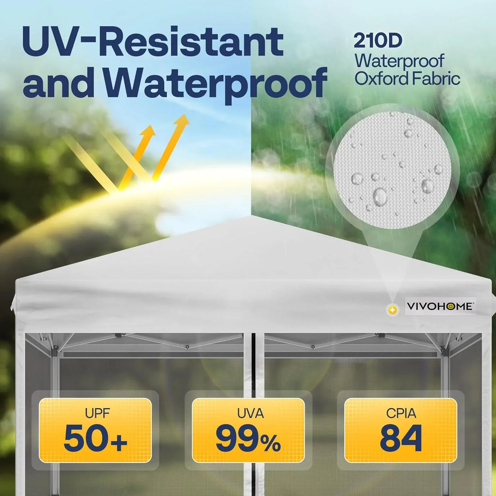 Auvent escamotable facile à monter de 10 x 10 pieds, tente moustiquaire d'extérieur avec moustiquaire, 2 portes à glissière et sac à roulettes