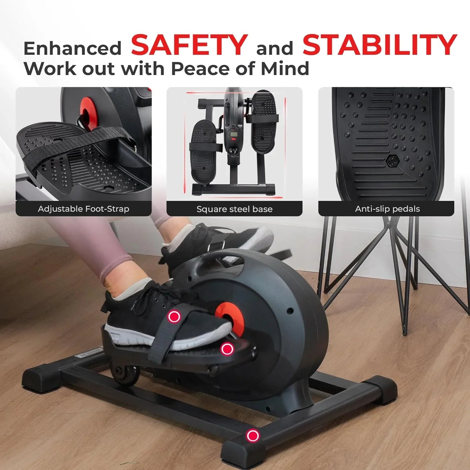 Mini-appareil elliptique intelligent Sunny Health & Fitness, pédalier d'intérieur sous le bureau pour l'activité et l'entraînement cardio des seniors