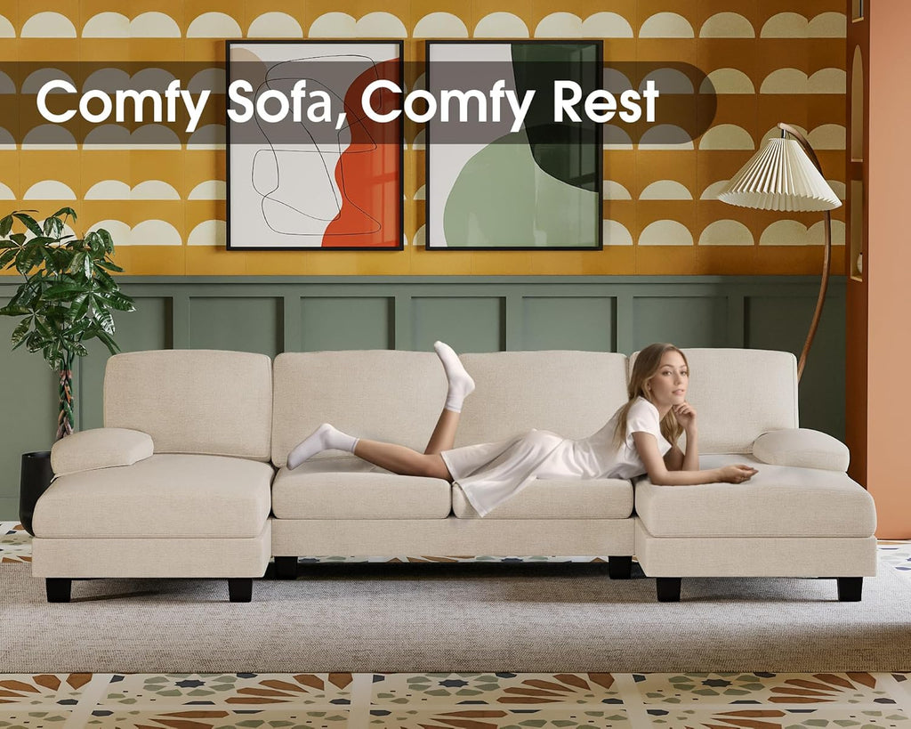 Canapé sectionnel de salon Furmax, canapé en U en lin